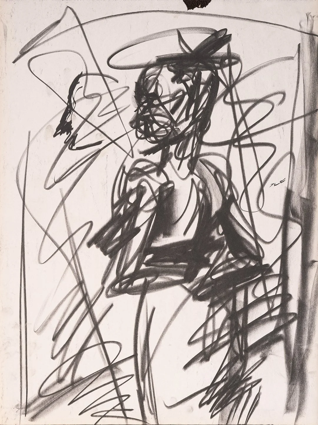"Observational Woman II" (circa 2017). Medium: Charcoal on newsprint. Dimensions: 24 x 18 inches.
