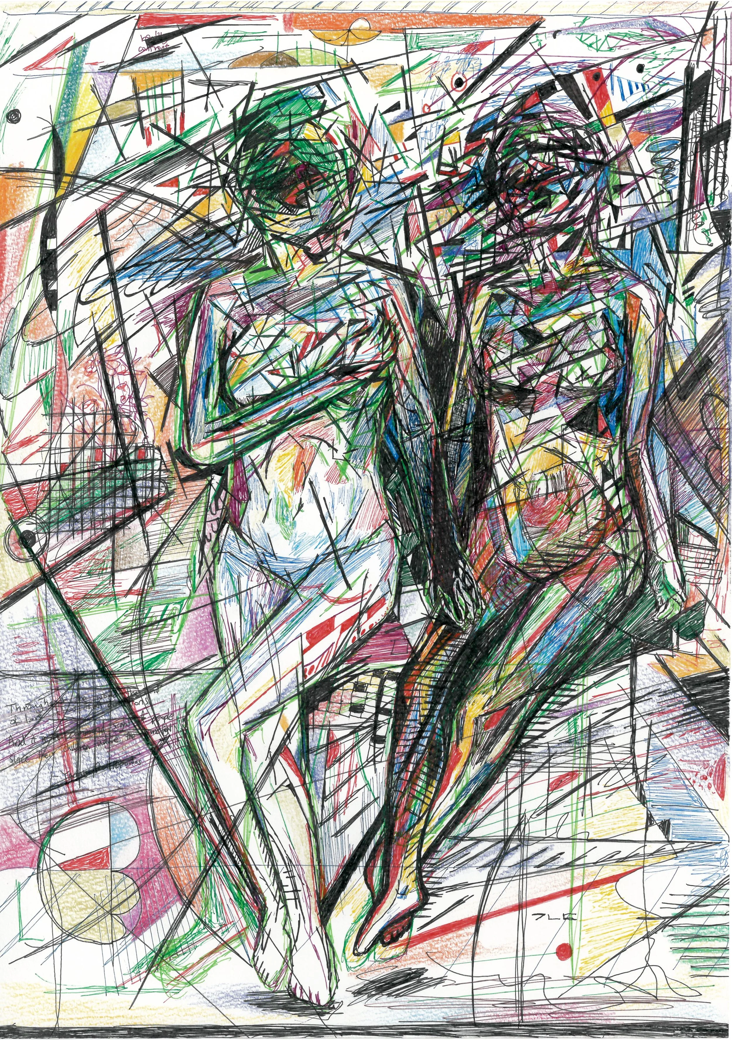 "Two Bathers" (2014). Medium: Pen, marker, and colored pencil on paper. Dimensions: 10 x 14 inches.
