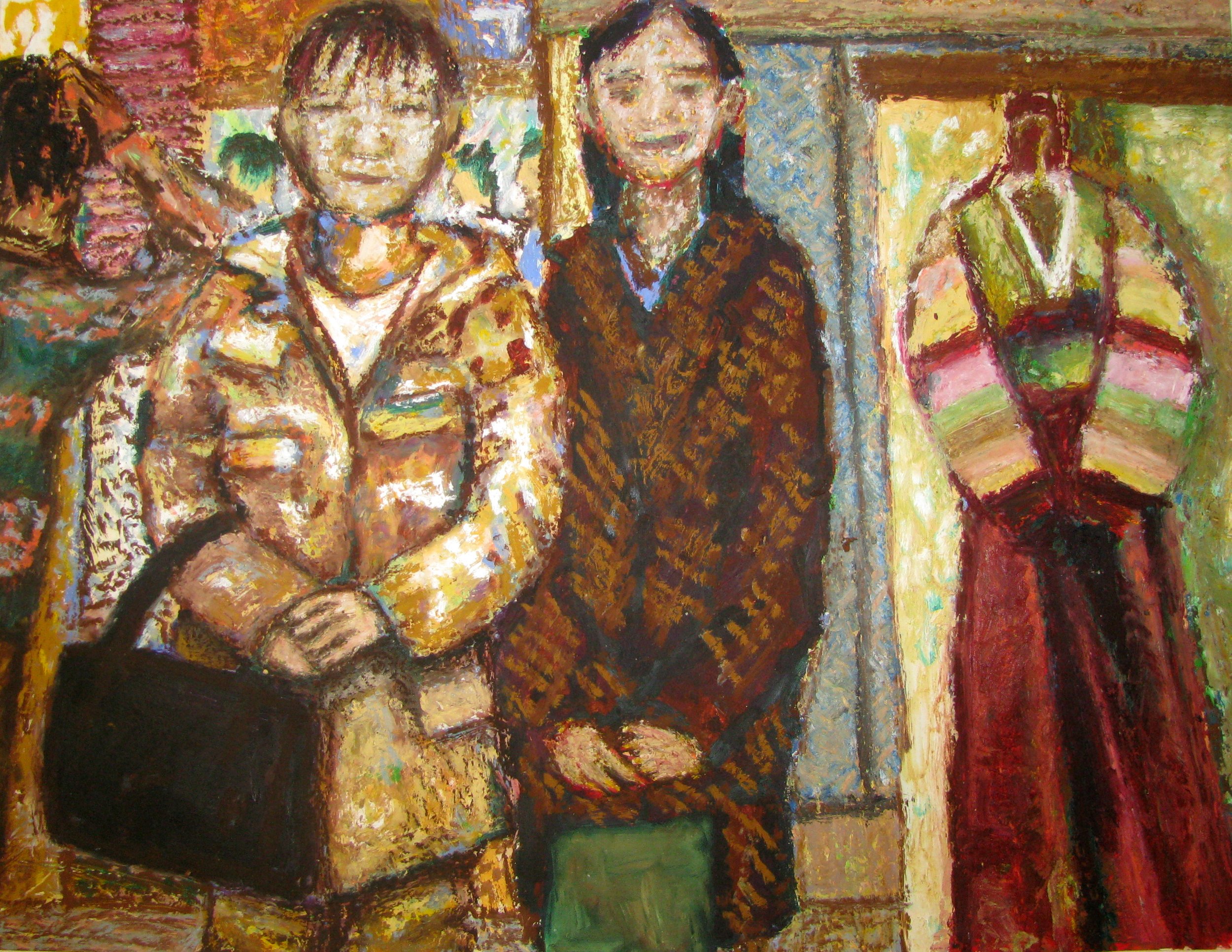 (Original Title Unknown) "Hanbok" (circa 2008). Medium: Oil pastel on paper. Dimensions: (approximately) 18 x 24 inches.