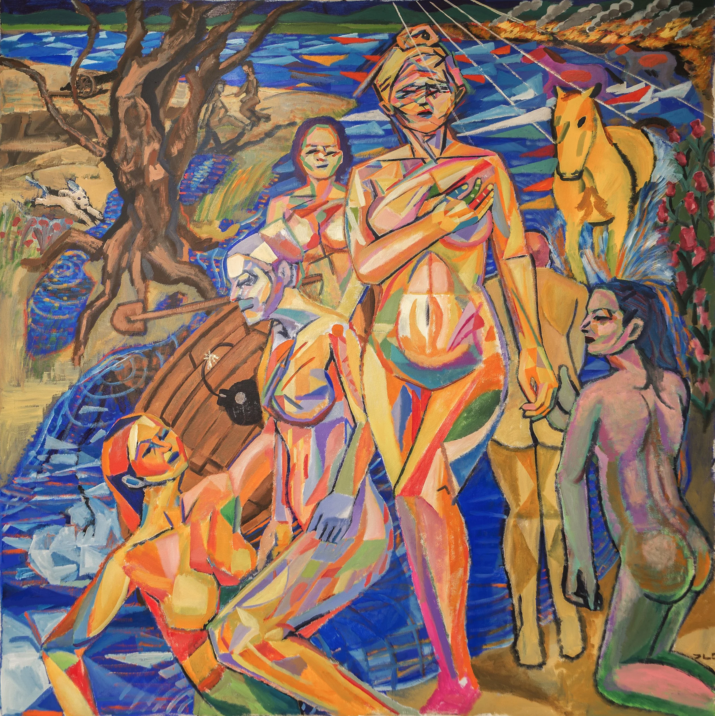 "The Bathers" (2017). Medium: Acrylic (paint) on canvas. Dimensions: 75 x 75 inches.