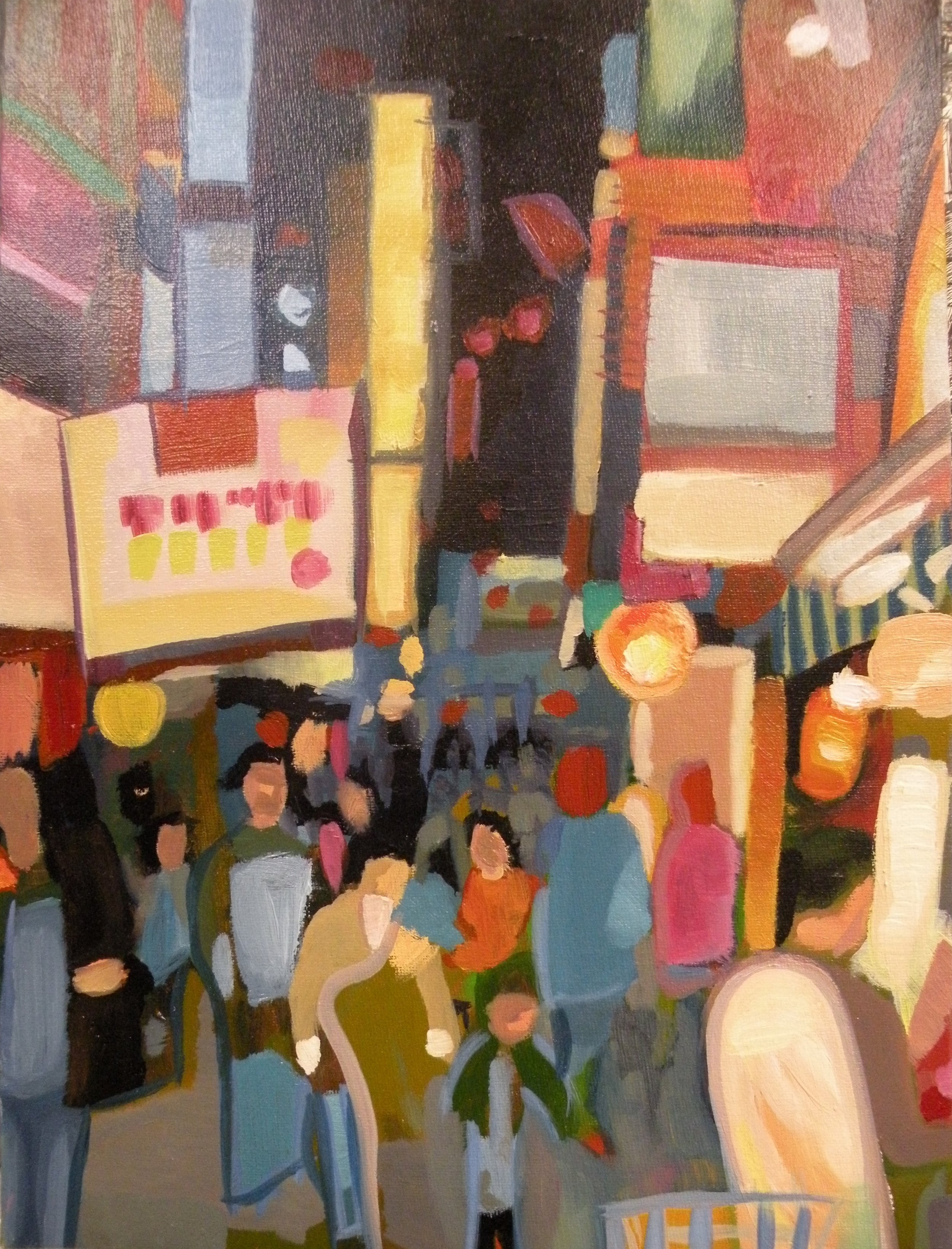 "Strangers in Seoul" (circa 2007). Medium: Oil (paint) on canvas. Dimensions: (approximately) 12 x 16 inches.