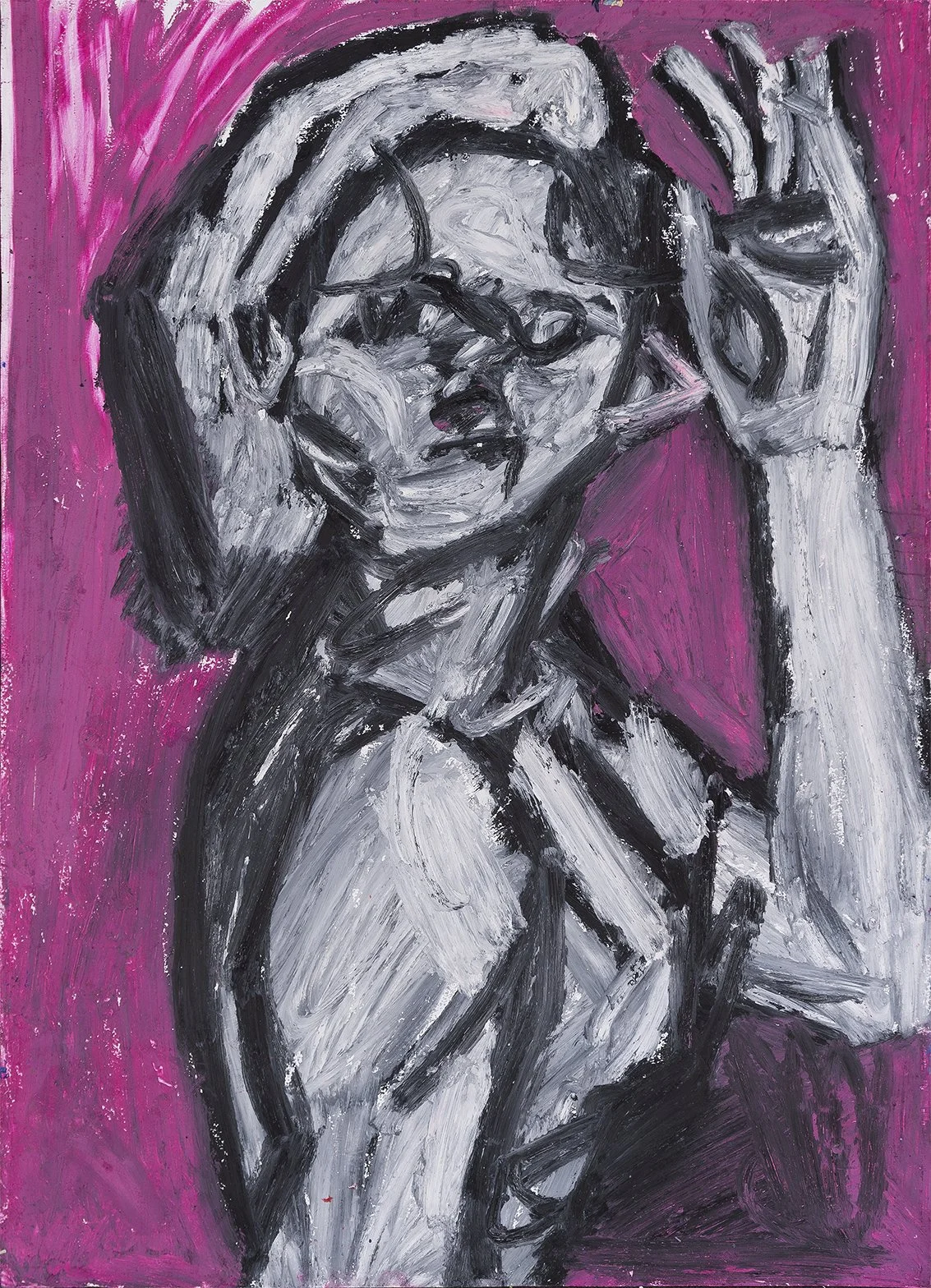 "Woman in Magenta" (circa 2017). Medium: Oil pastel on paper. Dimensions: 24 x 18 inches.