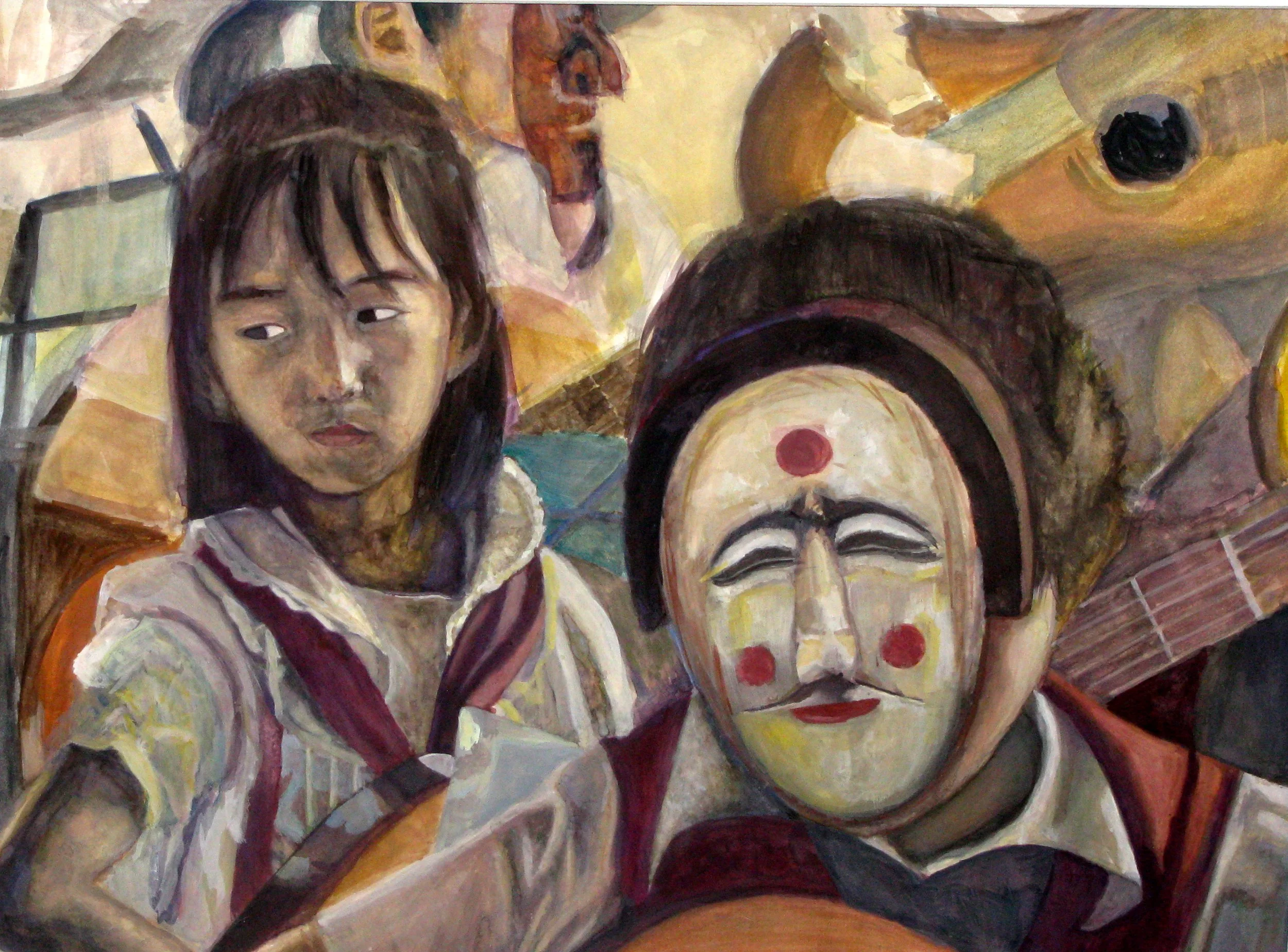 "North Korean Children's Band" (circa 2006). Medium: gouache on paper. Dimensions: (approximately) 18 x 24 inches.