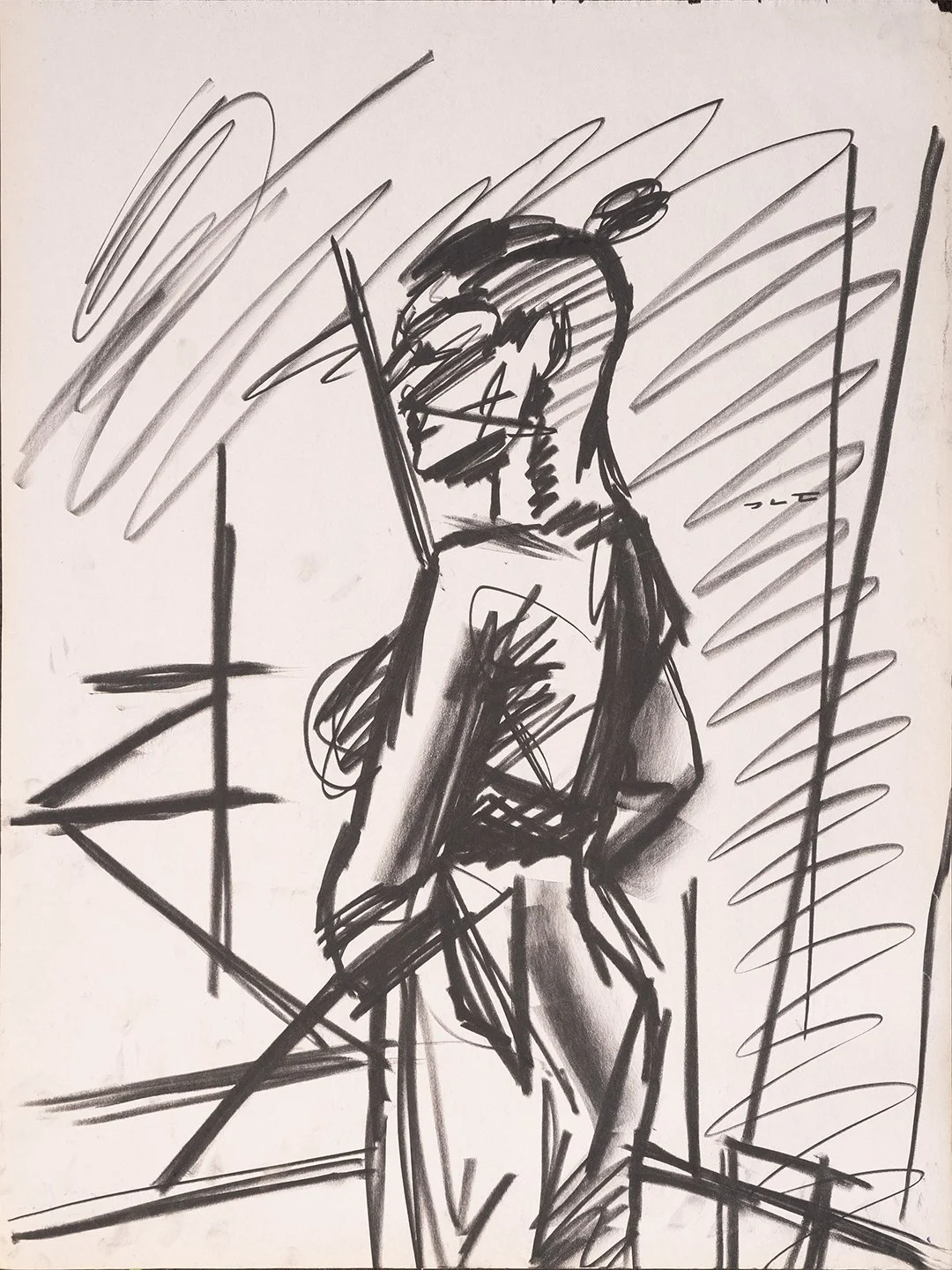"Observational Woman IV" (circa 2017). Medium: Charcoal on newsprint. Dimensions: 24 x 18 inches.