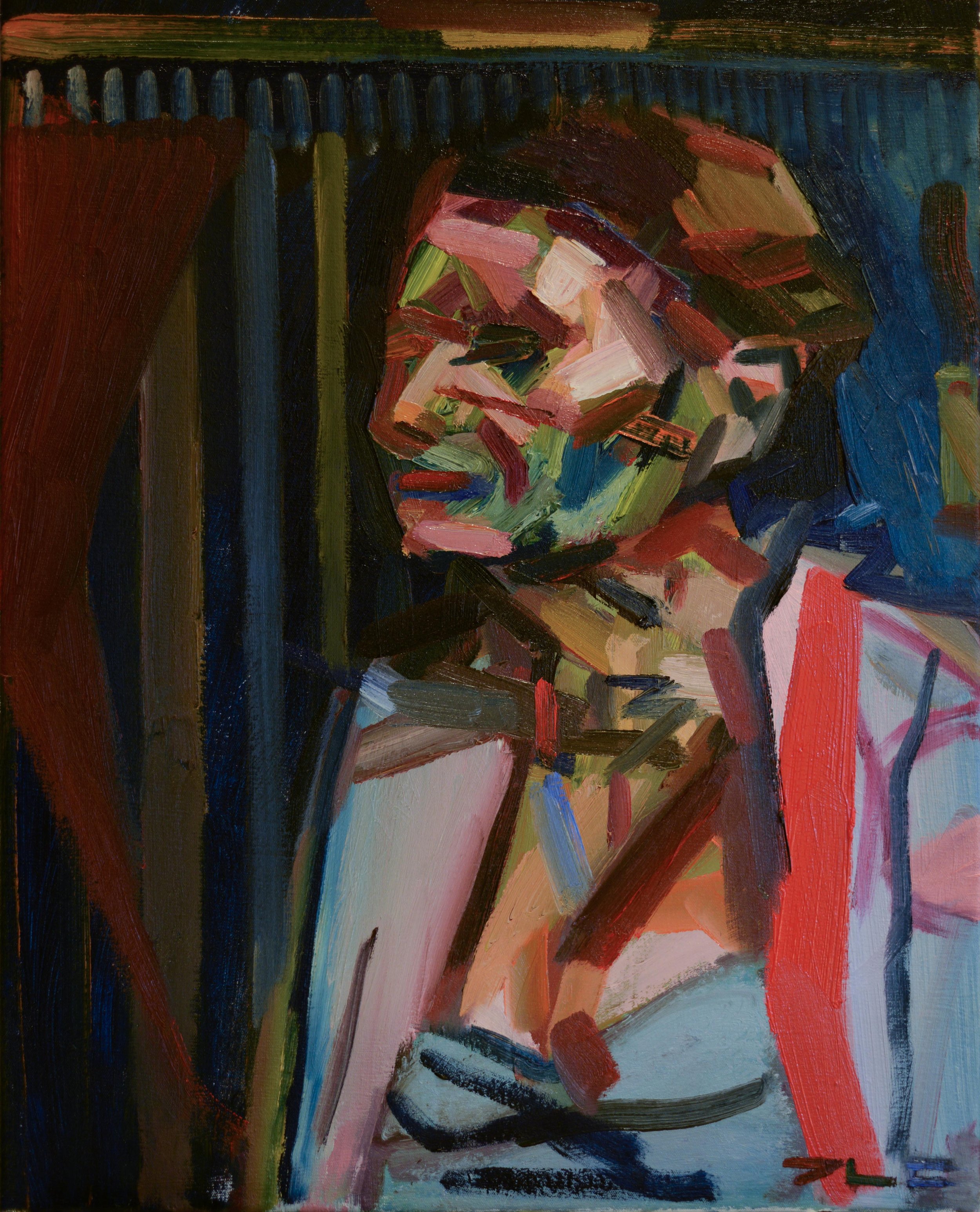 "Old Lady Seated IV" (2016). Medium: Oil (paint) on canvas. Dimensions: 24 x 30 inches.
