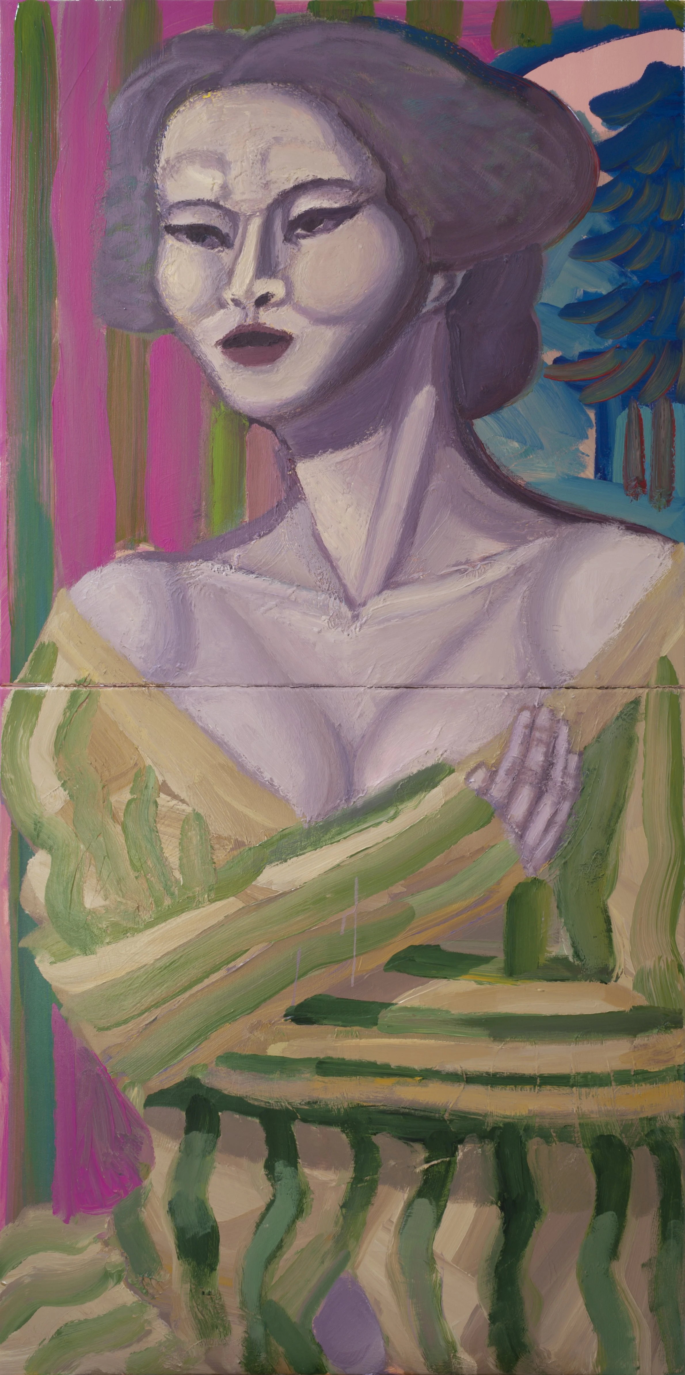 "Onnagata I" (2021). Medium: Acrylic (paint) on canvas. Dimensions: 60 x 30 inches.
