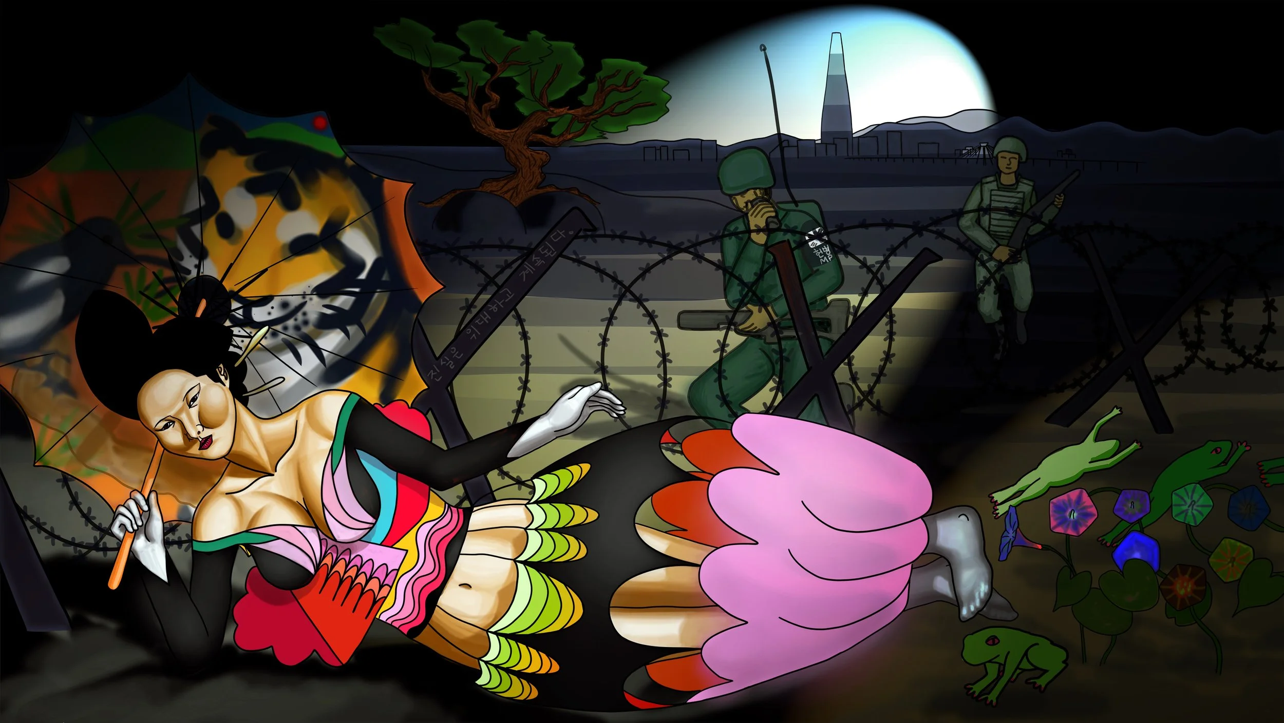 "Northeast Asian Security Architecture" (2021). Medium: Digital Illustration as limited giclee print (3 editions). Dimensions: 28 x 16 inches.