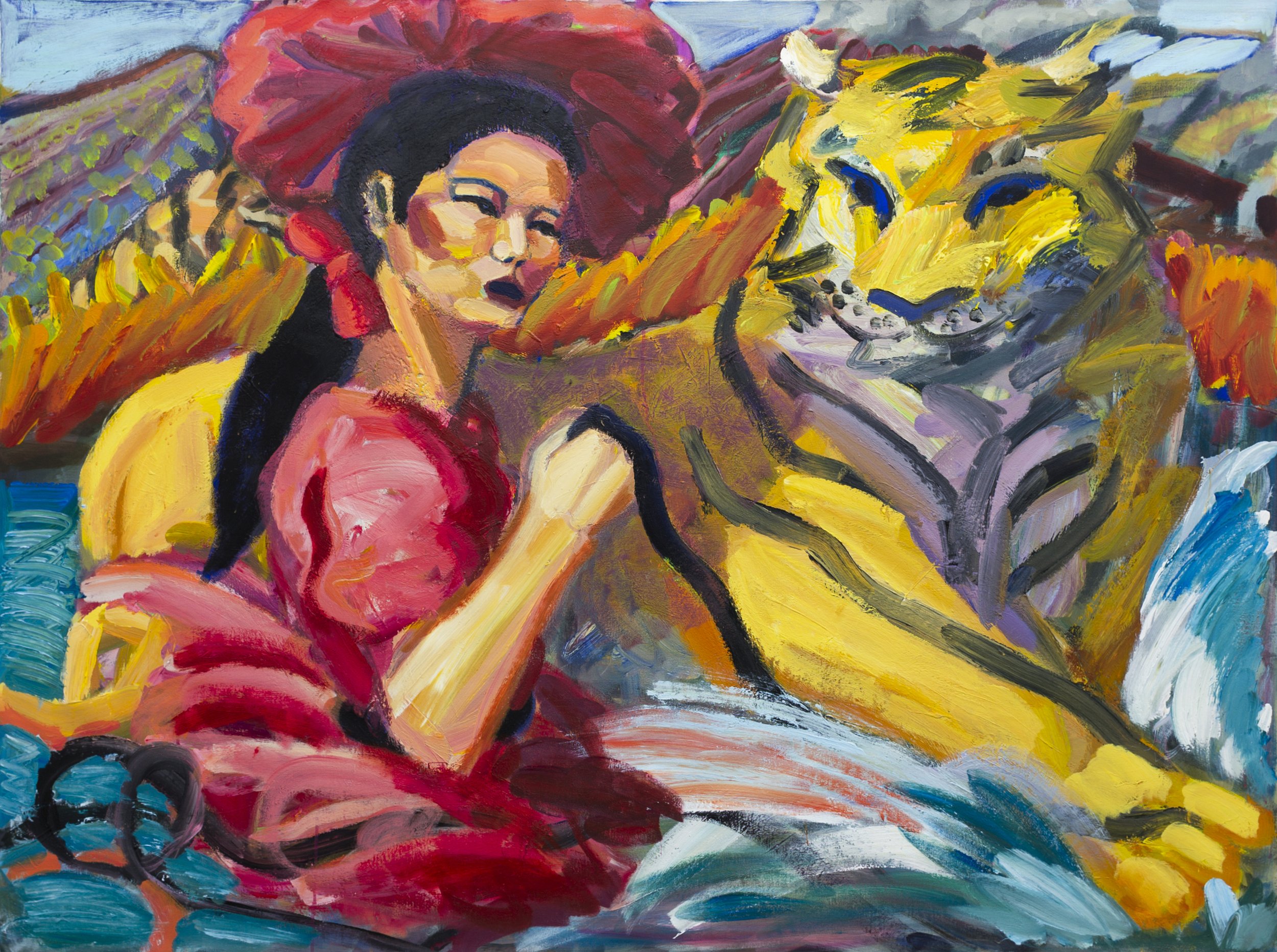 "Tiger Express" (2021). Medium: Acrylic (paint) on canvas. Dimensions: 53.5 x 72 inches.