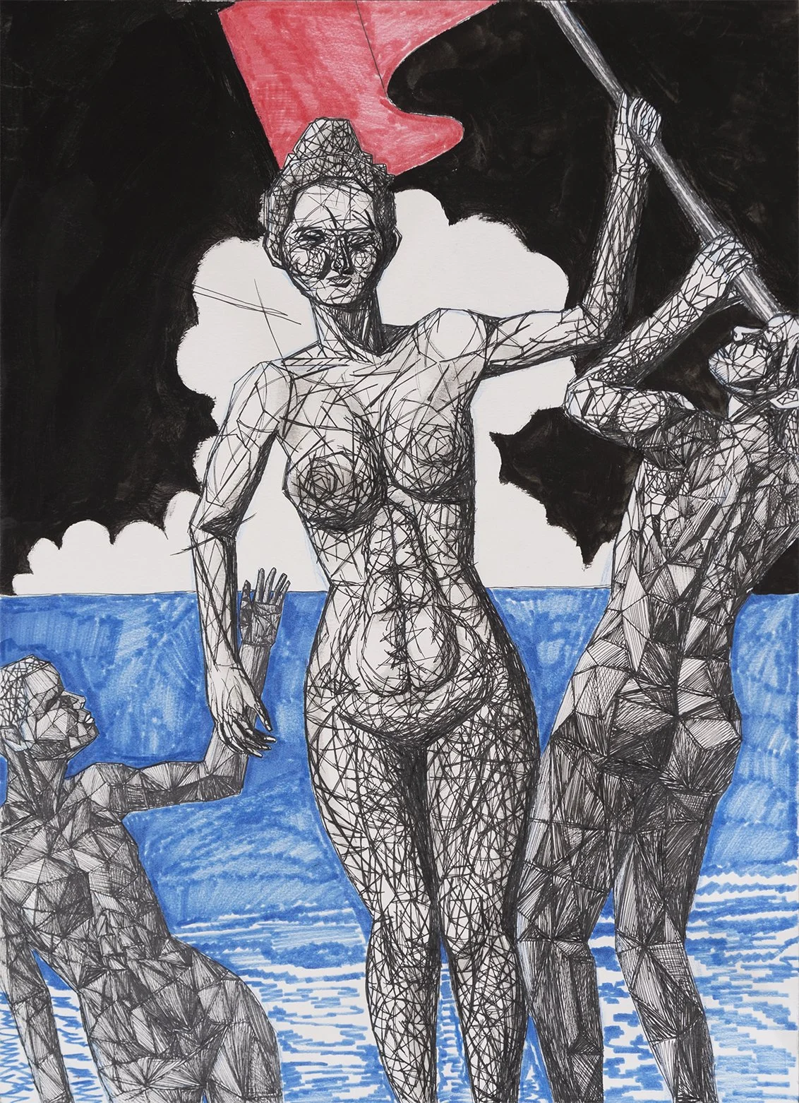 "Flags" (circa 2018). Medium: Pen and marker on paper. Dimensions: 24 x 18 inches.