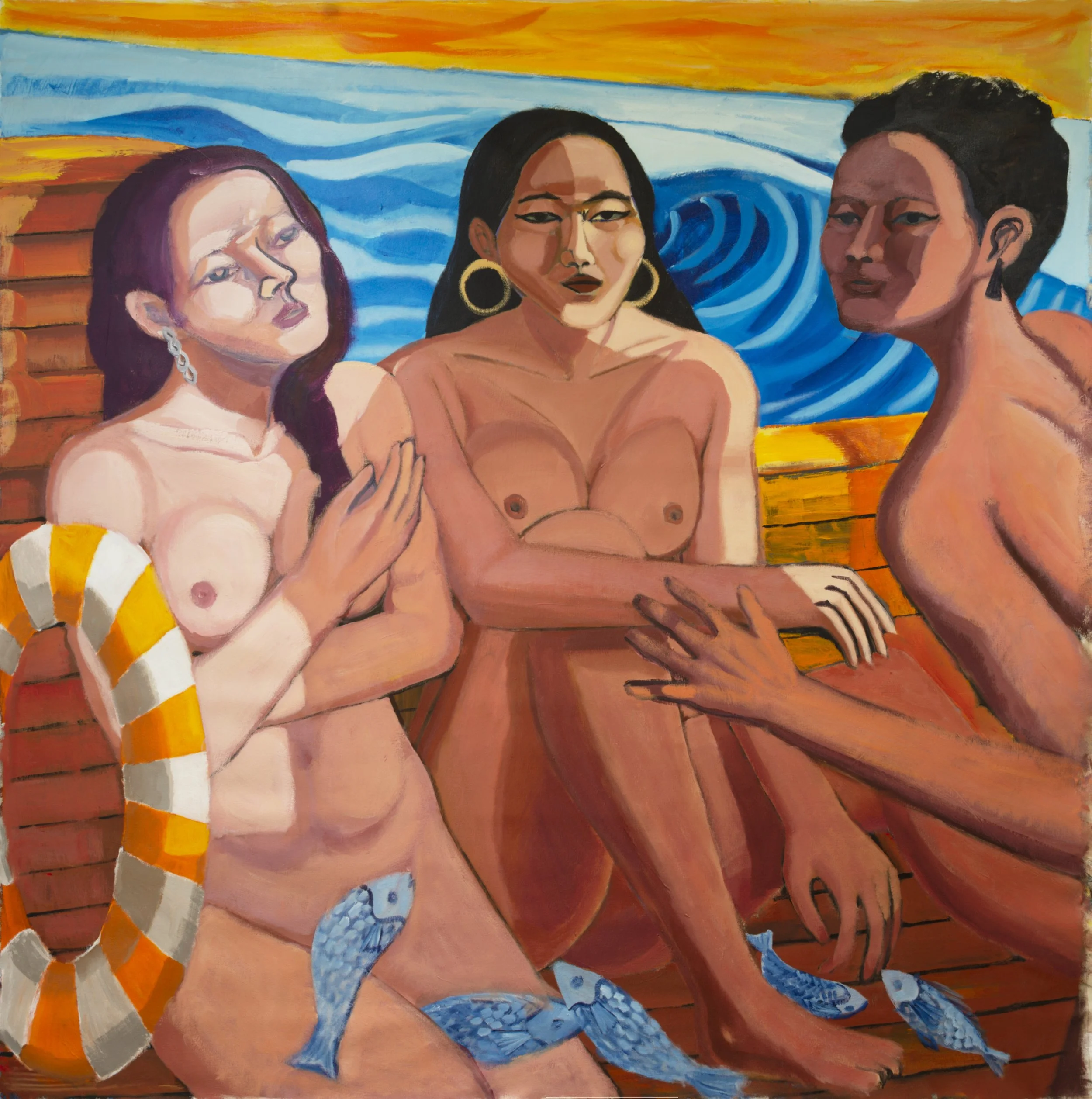 "The Three Muses" (2021). Medium: Acrylic (paint) on canvas. Dimensions: 75x 75 inches.