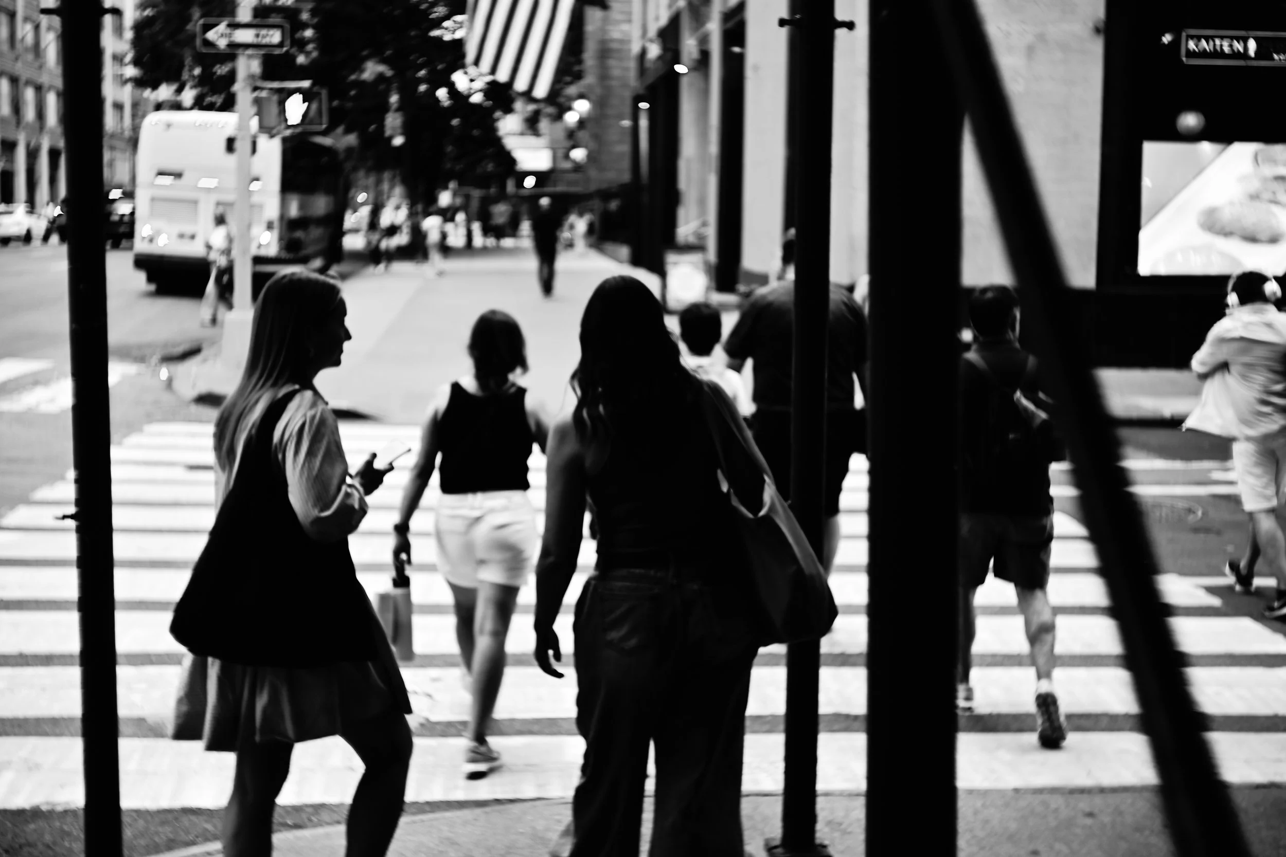(Original title unknown) "Silhouettes of Ladies and Beams" (2025). Medium: Digital Photography. Dimensions: Variable.