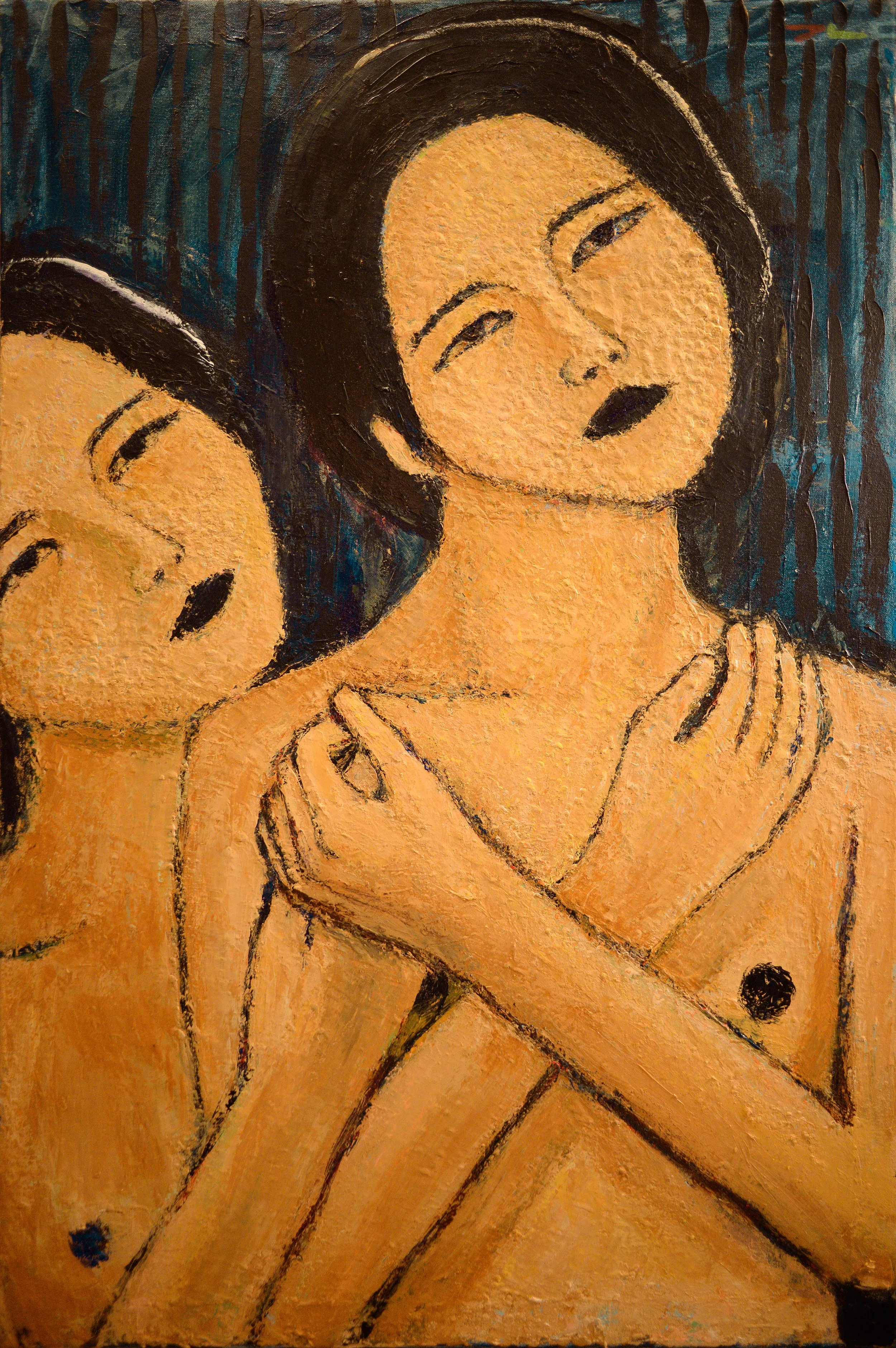 "Two Sisters" (2016). Medium: Acrylic (paint) on canvas. Dimensions: 36 x 24 inches.