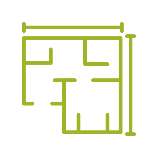 Floor plan diagram of a building with rooms and measurements.
