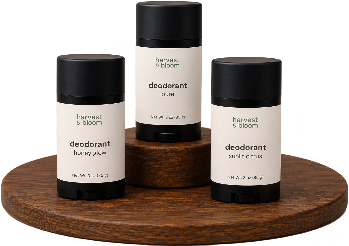 Shop Harvest and Bloom gentle natural deodorant sticks free of aluminum and baking soda.