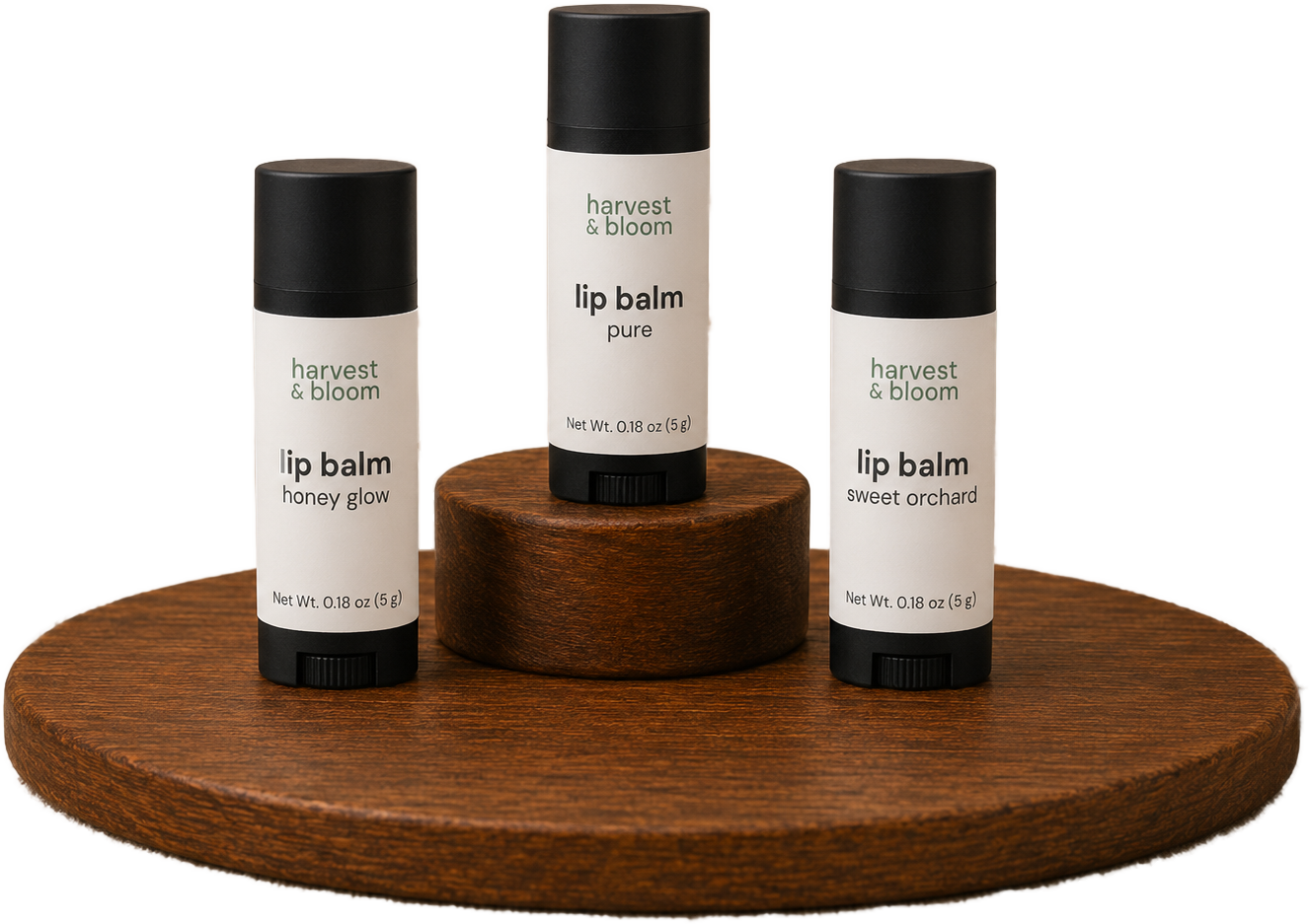 Shop Harvest and Bloom natural lip balm collection tubes infused with sea buckthorn seed oil and plum oil.