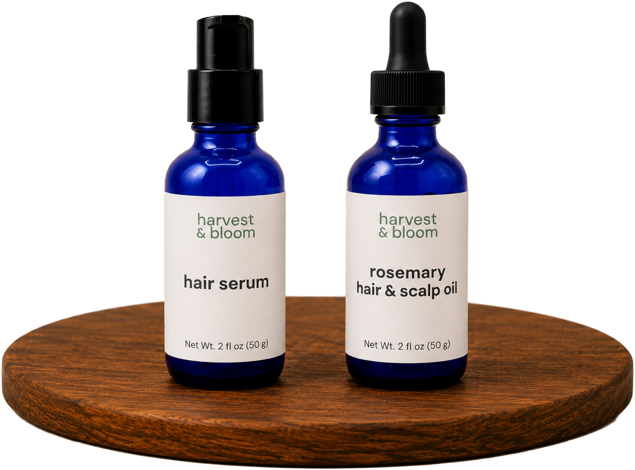 Shop Harvest and Bloom two-step natural hair care sets pairing a rosemary scalp oil with a multi-oil hair serum.
