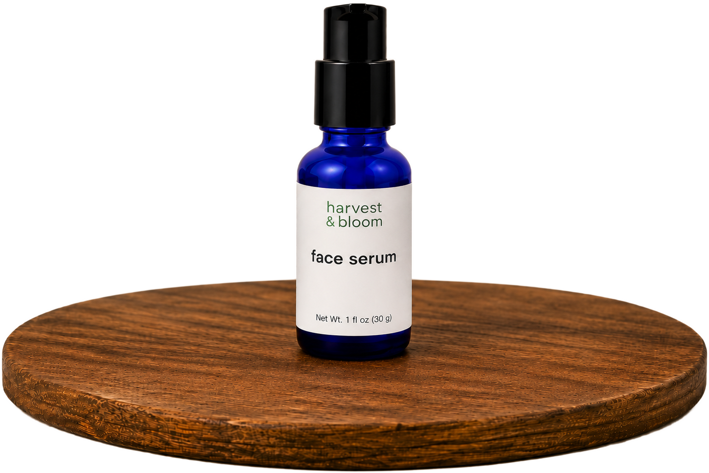 Shop Harvest and Bloom natural face serum collection bottles infused with rosehip, argan, and jojoba oils.