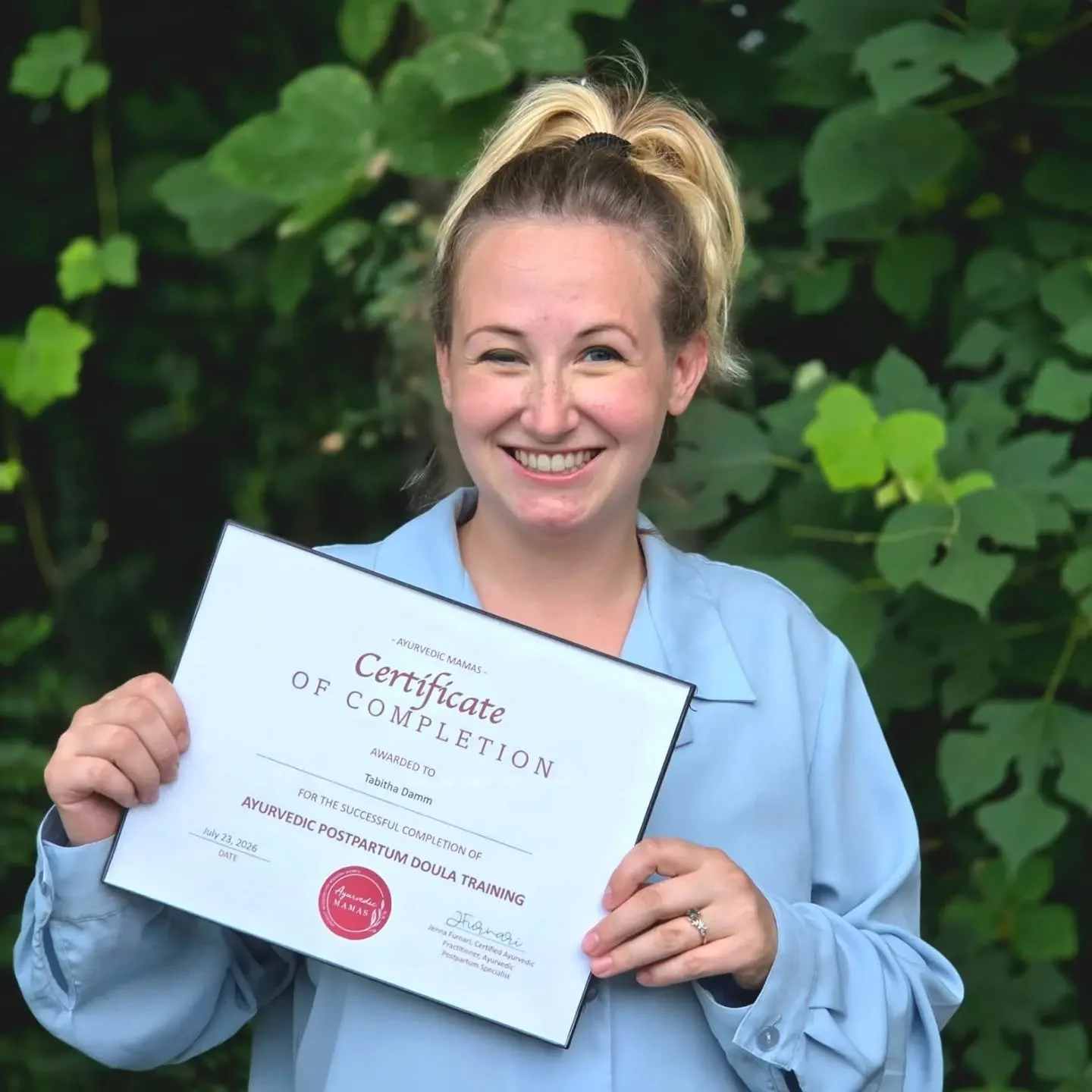 I'm officially a Certified Ayurvedic Postpartum Doula! 
(As of last month!)

A postpartum doula supports families after the baby is born. That can include helping the mother rest and recover, preparing healing meals, offering emotional support, teach