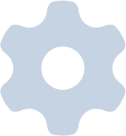 A gray gear icon on a white background.