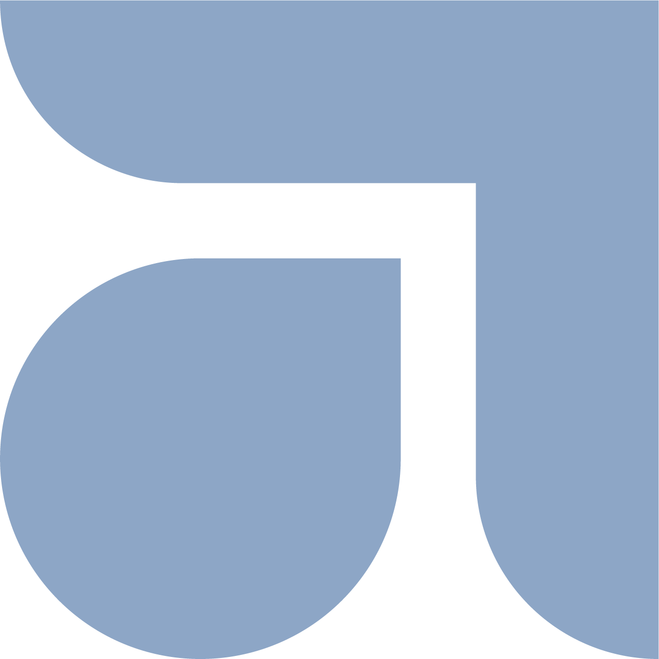 Graph with four light blue quarter circles and a dark blue square connecting them.
