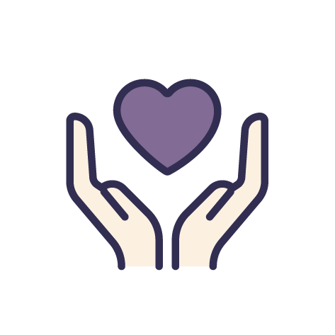 Illustration of two hands holding a purple heart.
