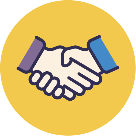 Icon of two hands shaking on a yellow background.