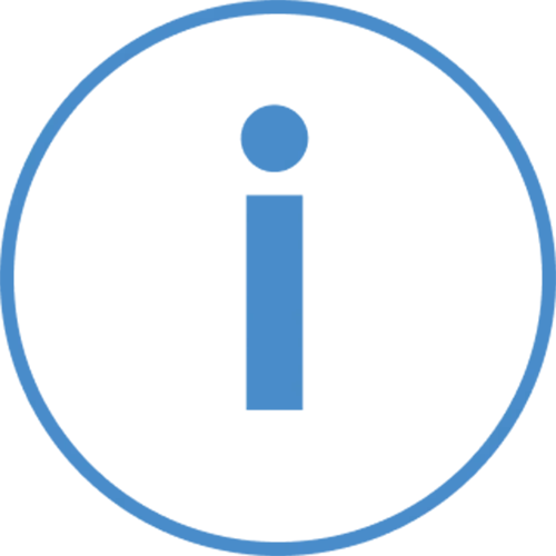 A blue circle with a blue i for information in the middle.
