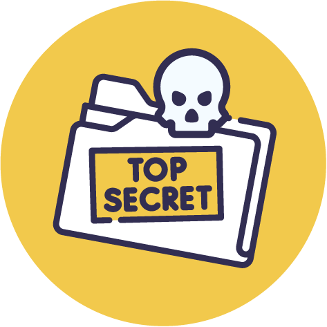 Icon of a folder with a skull on top and a label reading "Top Secret" on it.