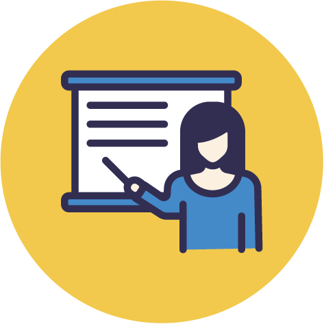 Icon of a woman pointing at a presentation board.