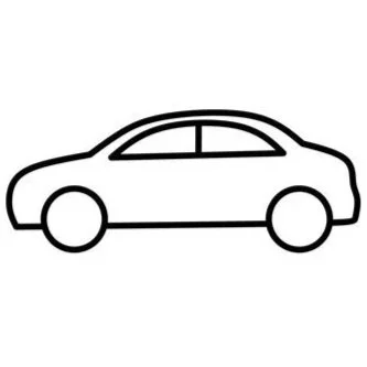 Line drawing of a car seen from the side.