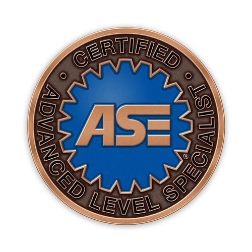 Certified ASE logo with a gear symbol and blue background.