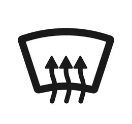Car windshield defrost symbol showing arrows pointing upward with three lines beneath.