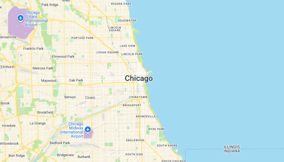 Map of GrabNGo's Chicagoland service area covering Cook, DuPage, Kane, Kendall and Will Counties
