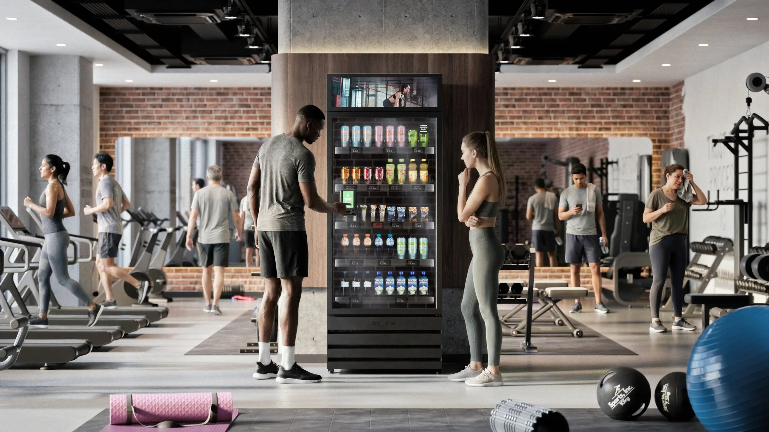 The same gym floor with a GrabNGo micro-market installed