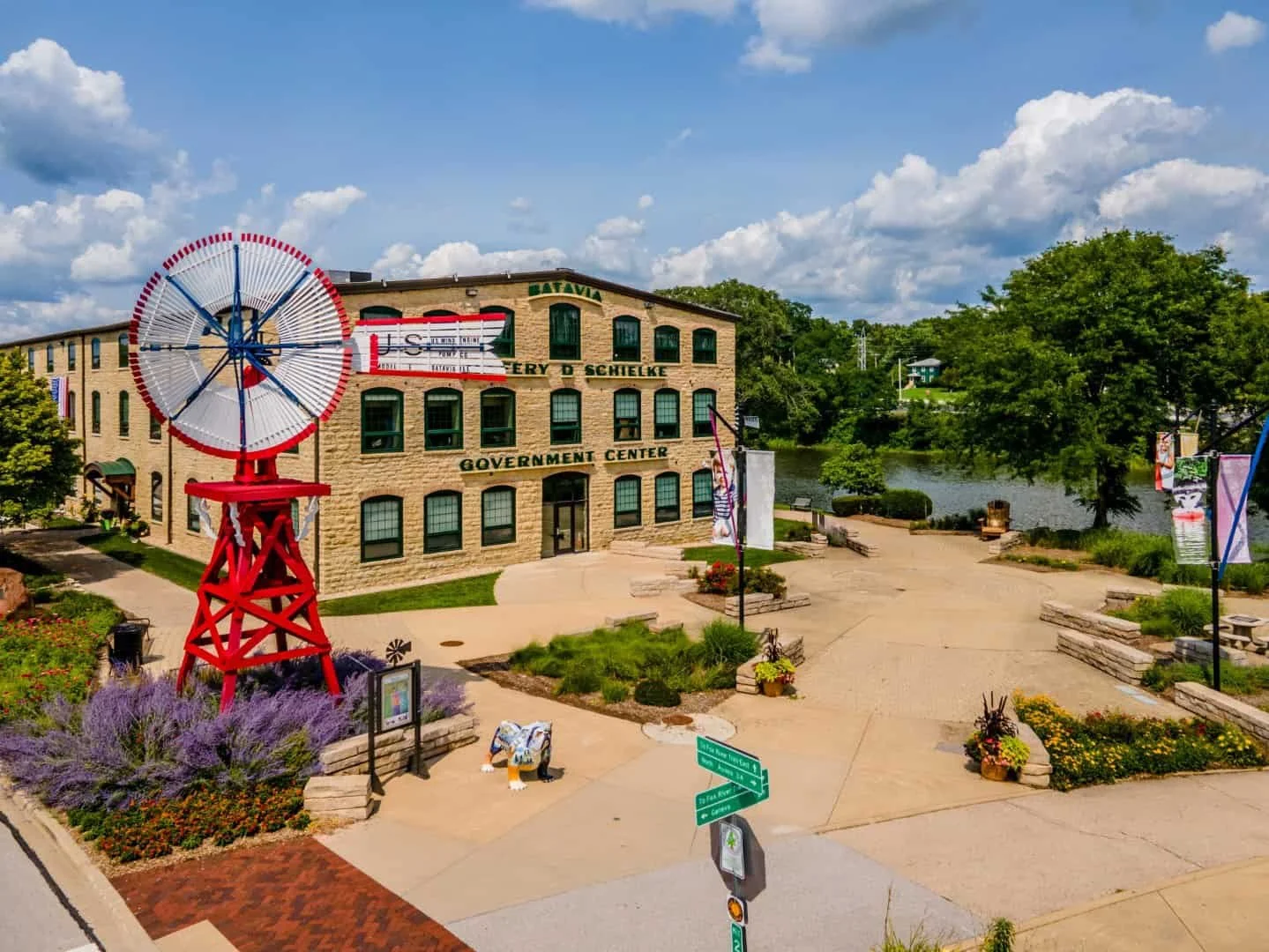 The Batavia Riverwalk along the Fox River in Batavia, Illinois