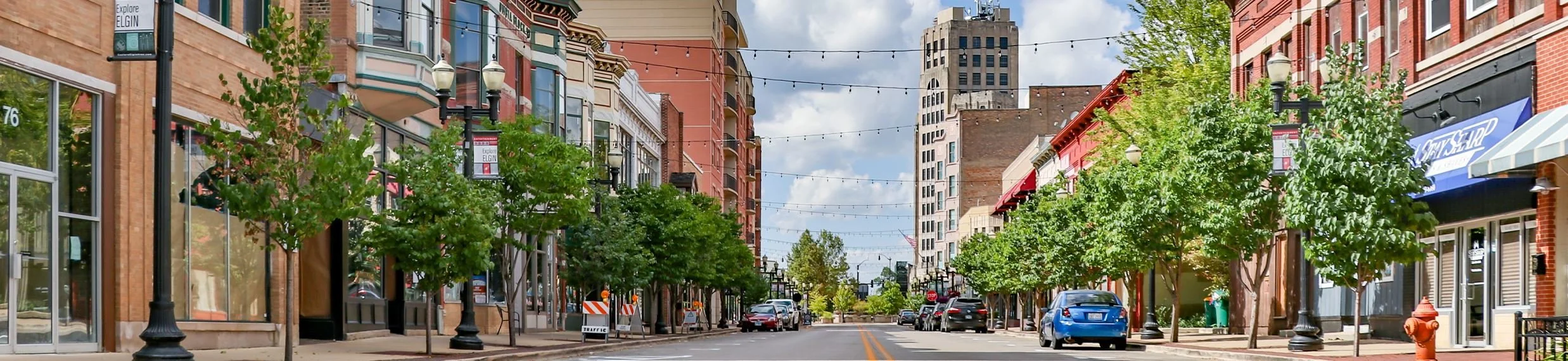 Downtown Elgin, Illinois along the Fox River
