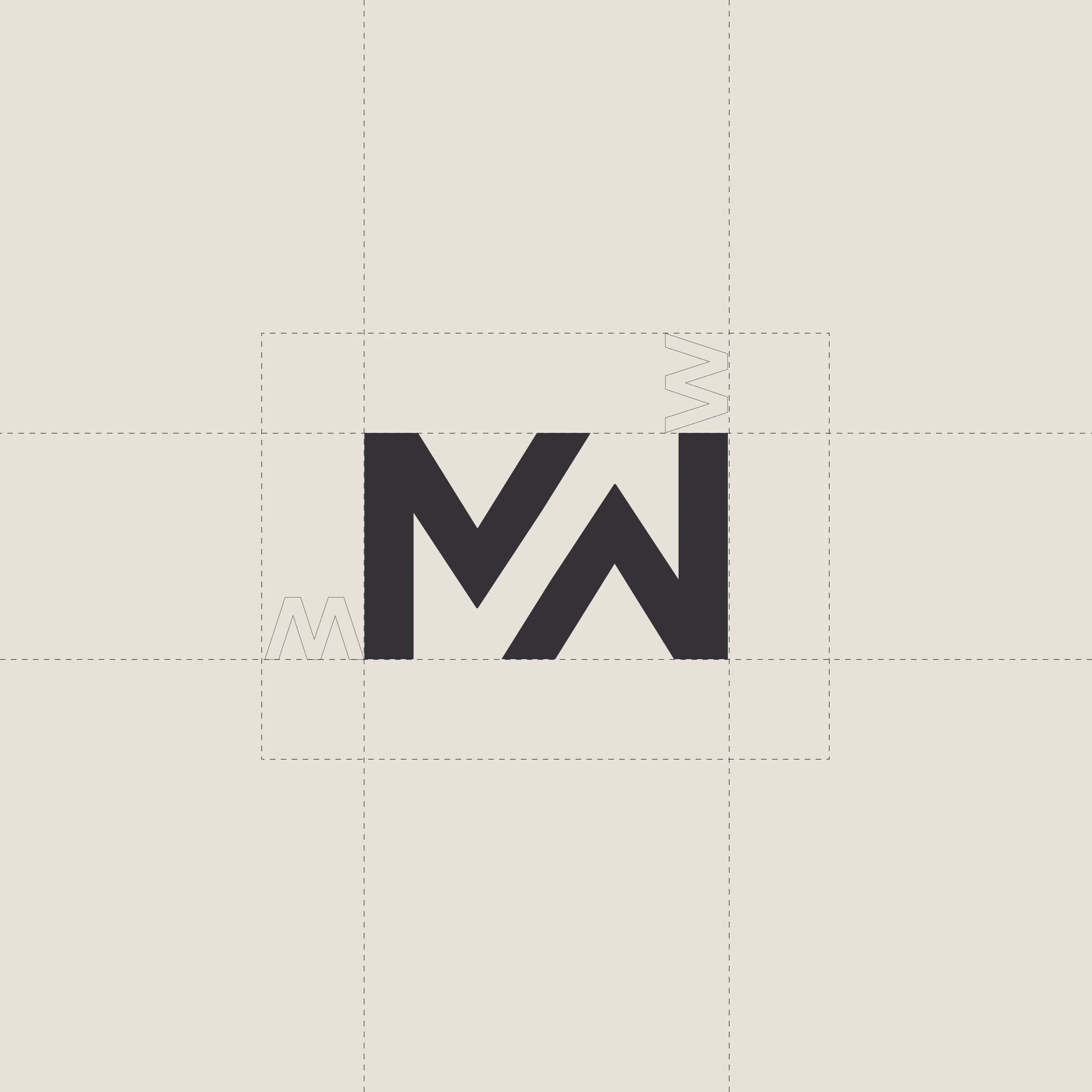 Close-up of a logo or text design with black and white letters on a beige background.