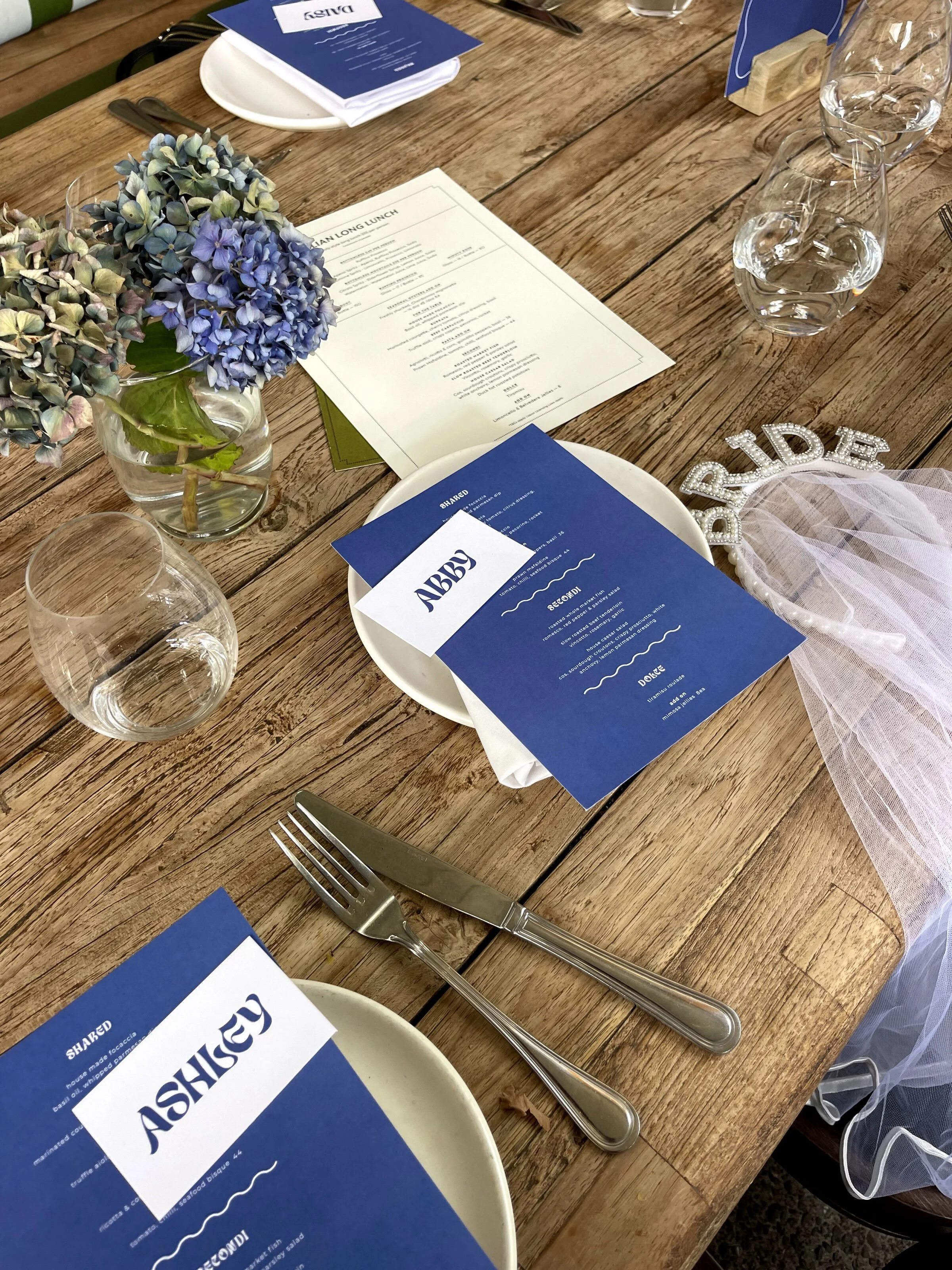 Something blue for Abby&rsquo;s Hens 💙🪿

Custom signage, menus and place cards adding some extra fun to a long lunch celebration!