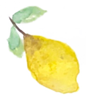 A yellow lemon with a green leafy stem.