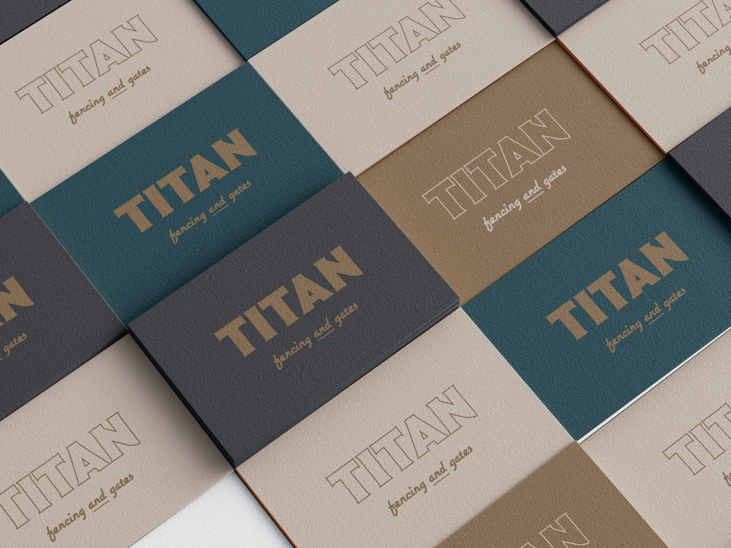 Multiple rectangular boxes with textured surfaces, arranged in a grid pattern, labeled with different colors and text that reads 'TITAN' and 'dancing and gates'.