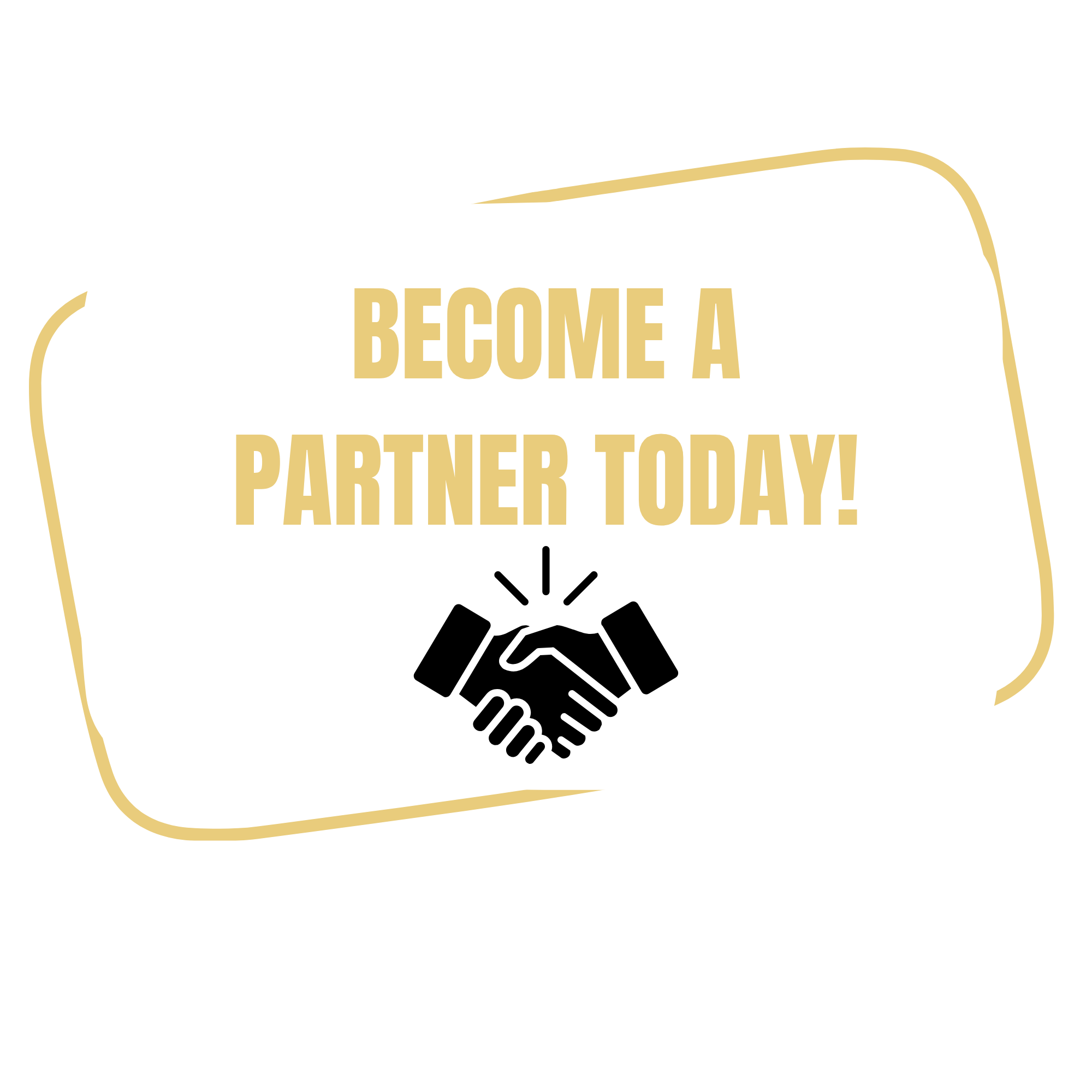 A digital graphic encouraging people to become a partner today, featuring an icon of a handshake within a speech bubble.