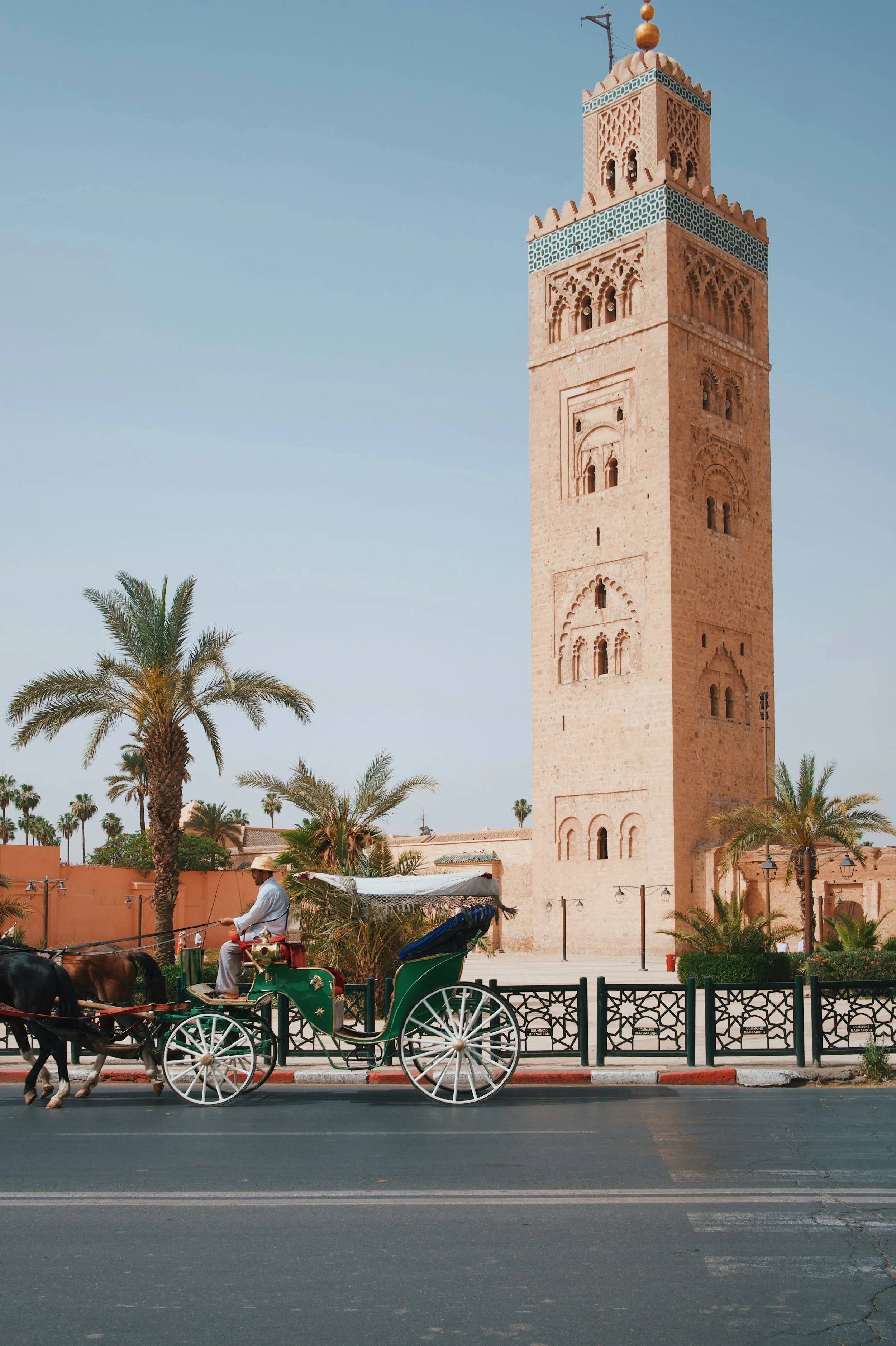 Morocco Vistas | Moorish & Andalusian Heritage — carriage ride past the Koutoubia Mosque, Marrakech