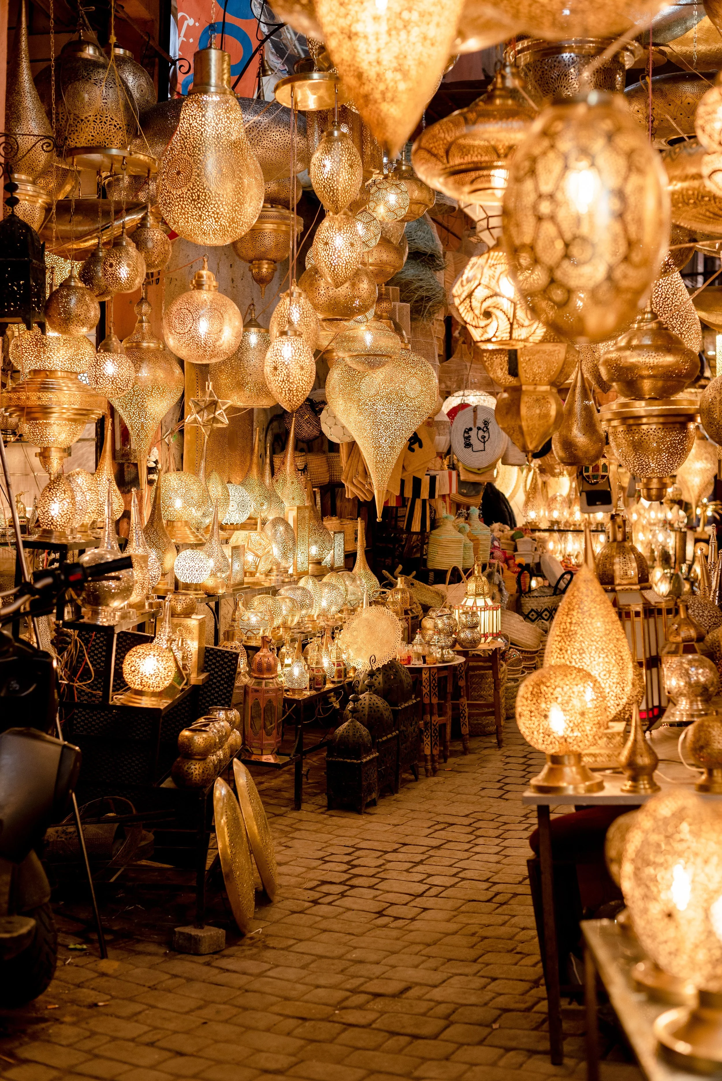 Morocco Vistas | Moorish & Andalusian Heritage — traditional brass and copper lantern souk, Marrakech medina