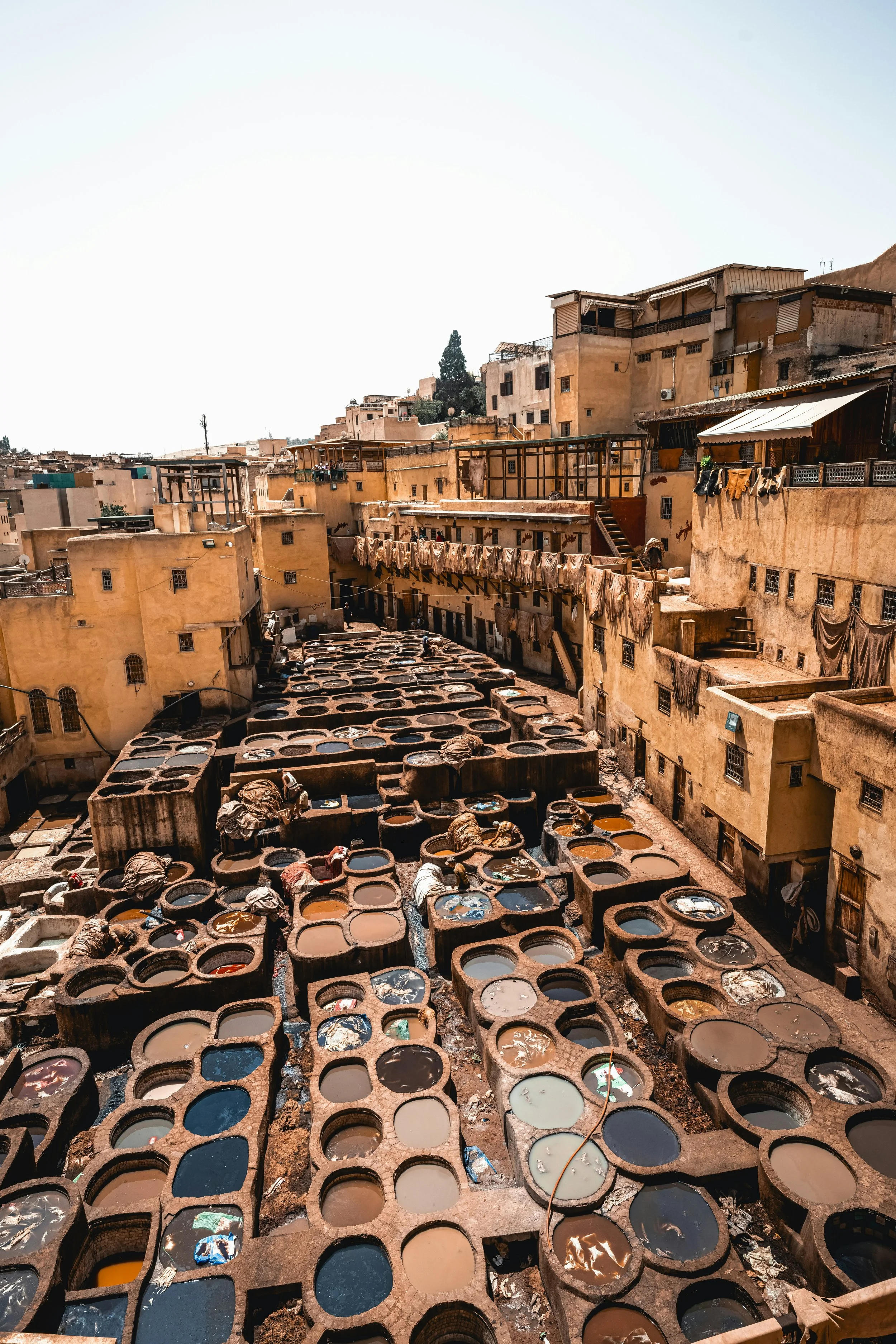 Morocco Vistas | Moorish & Andalusian Heritage — Chouara Tannery leather dyeing vats, Fez medina