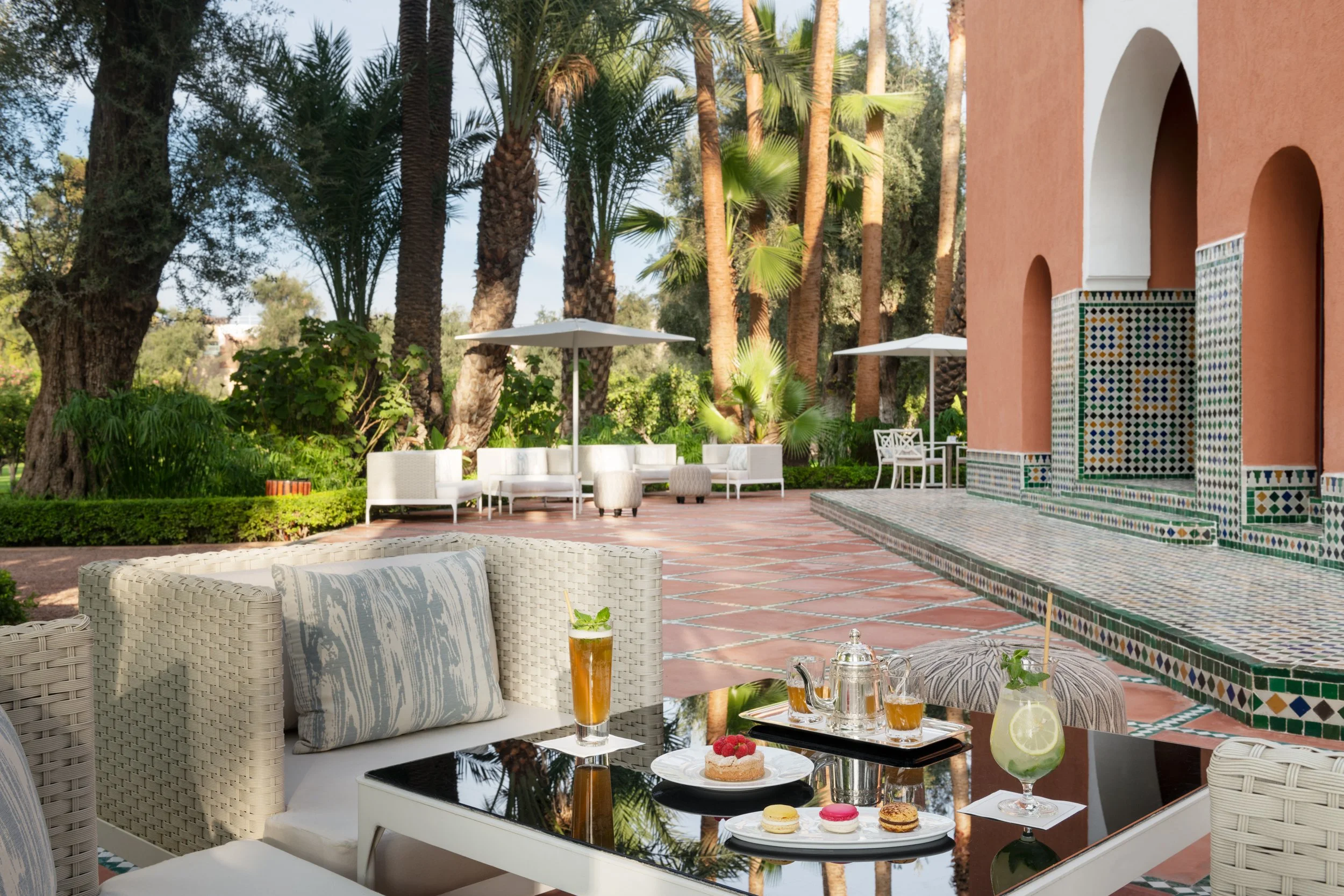 La Mamounia royal breakfast in the historic 16th-century gardens, Marrakech - 8-hectare luxury estate on Morocco Vistas Southern Oasis tour