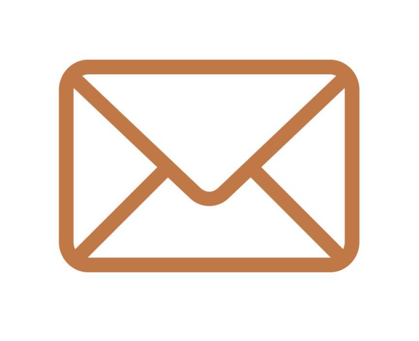 Brown outline of an envelope icon on a black background.