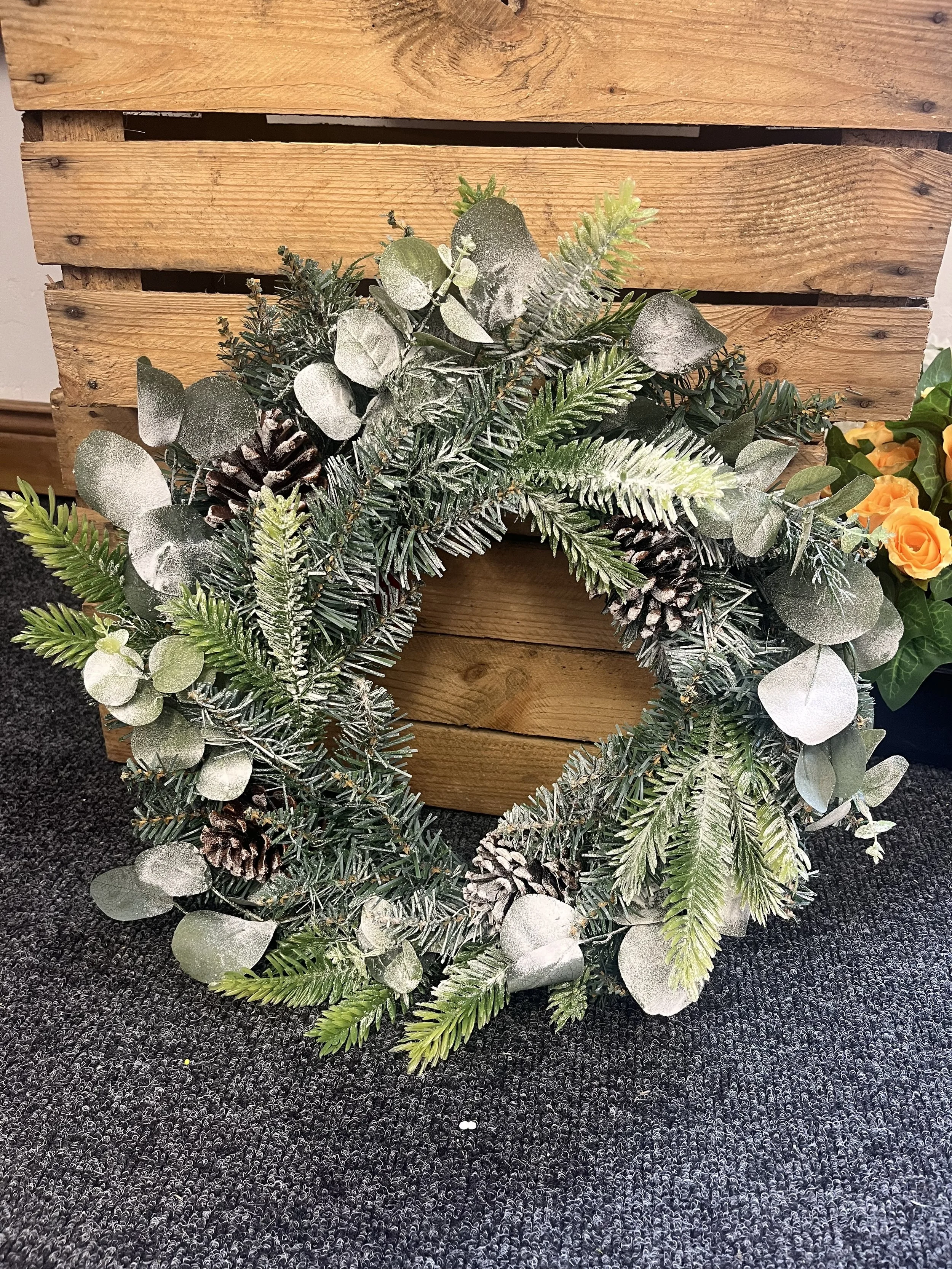 Snow-Dusted Evergreen Eucalyptus Wreath 40cm