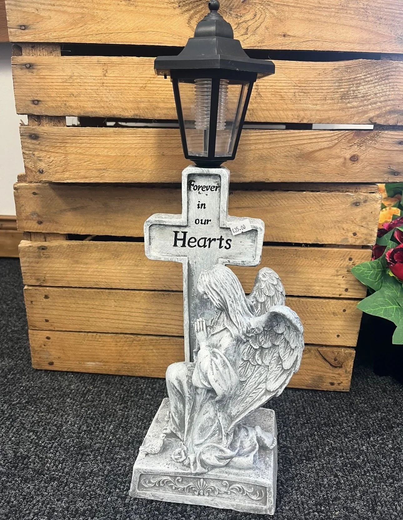 Praying Angel with Cross & Solar Lamp
