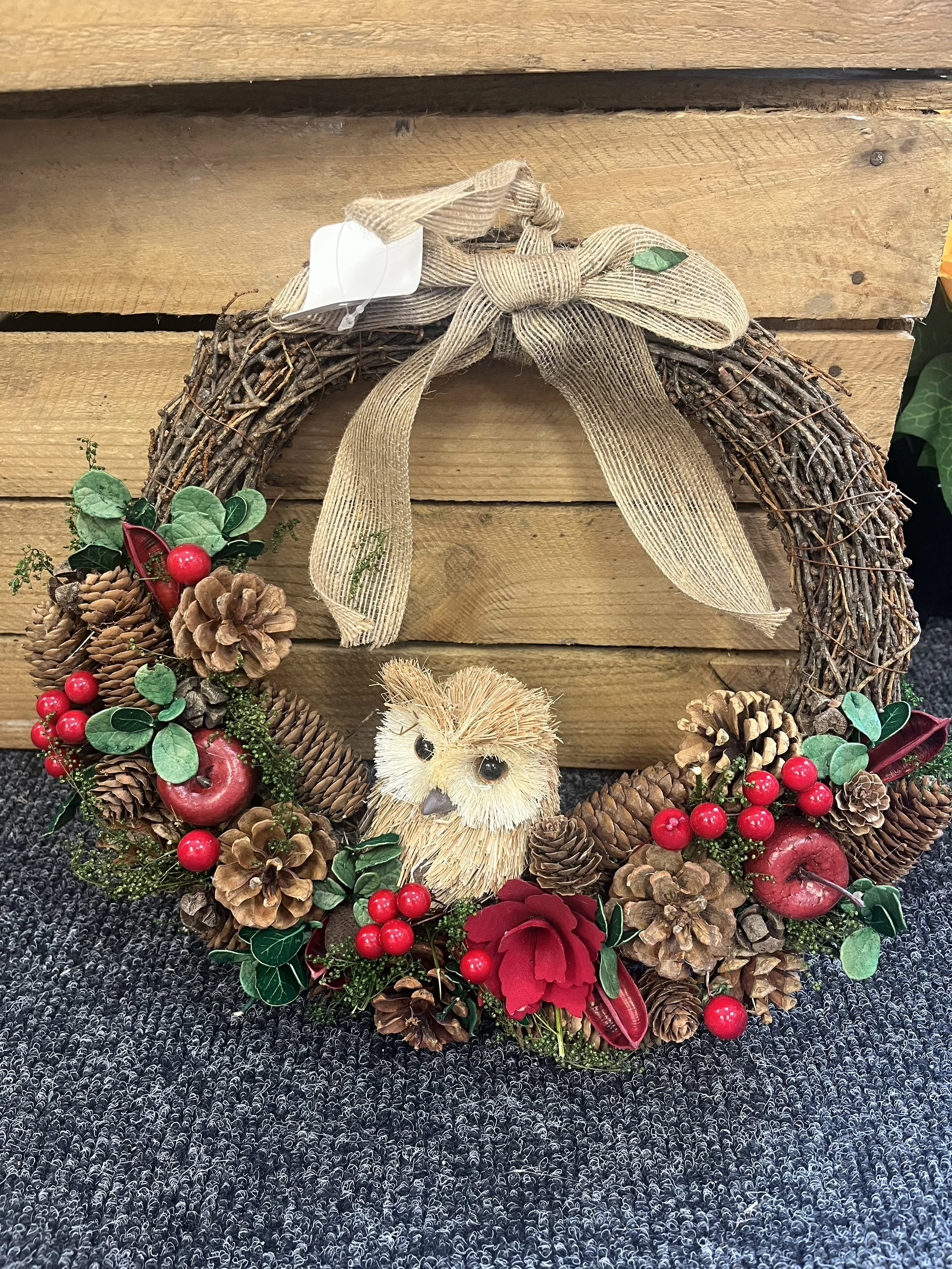 Rustic Owl Berry Wreath 36cm