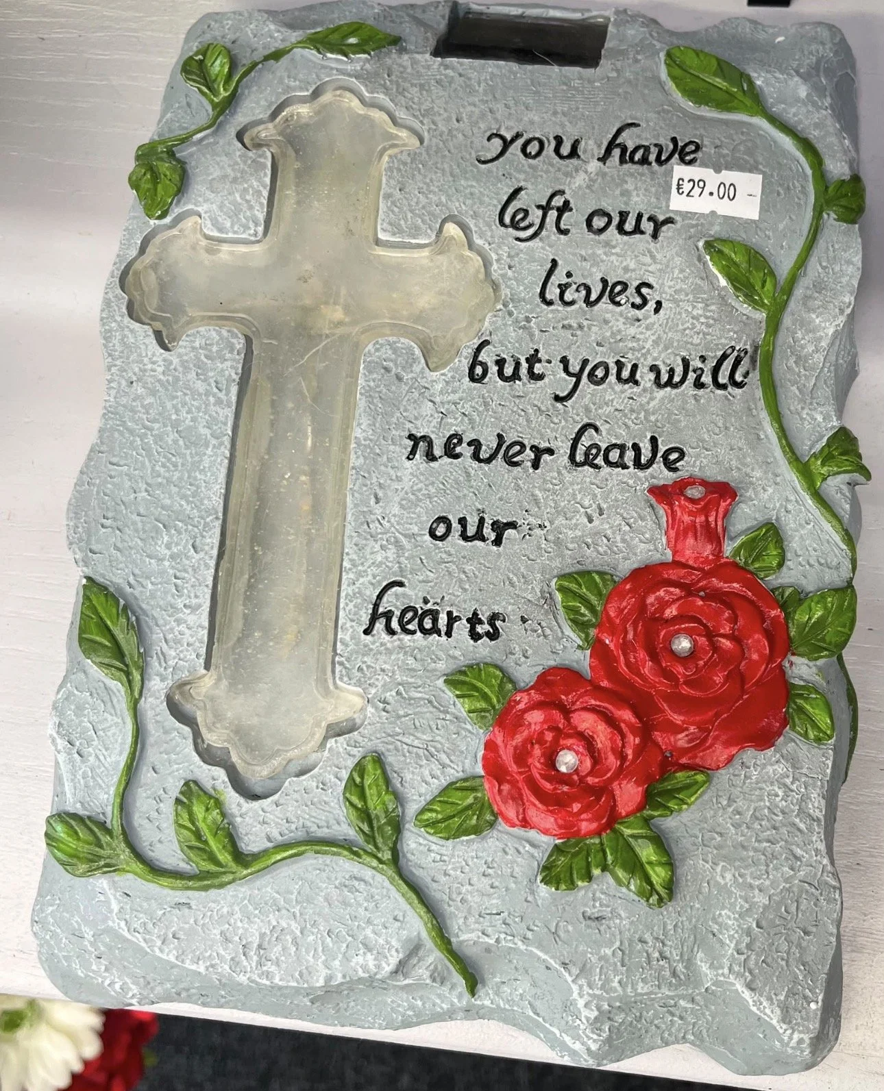 Memorial Stone with Solar Light Cross